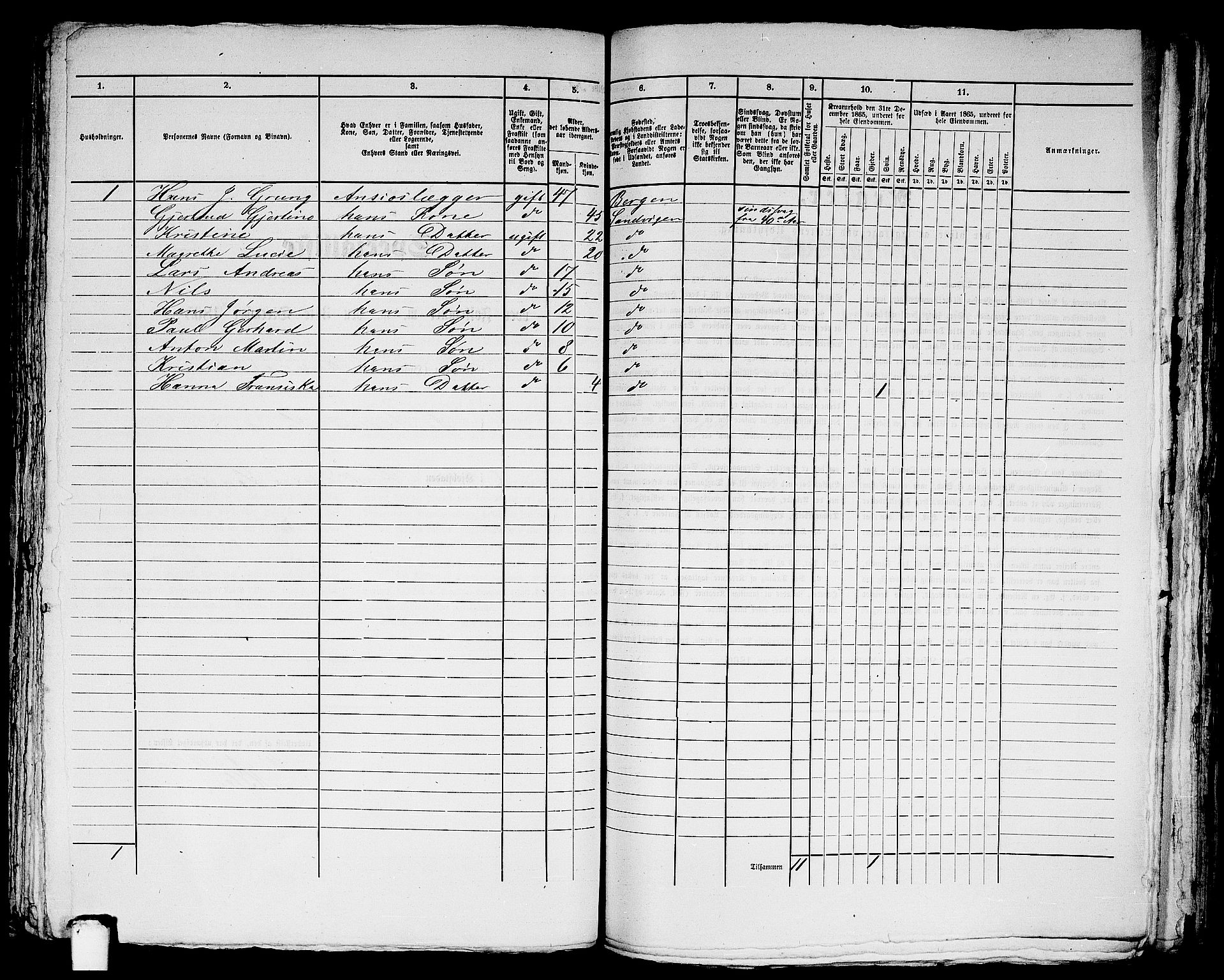 RA, 1865 census for Bergen Landdistrikt/Domkirken og Korskirken, 1865, p. 166