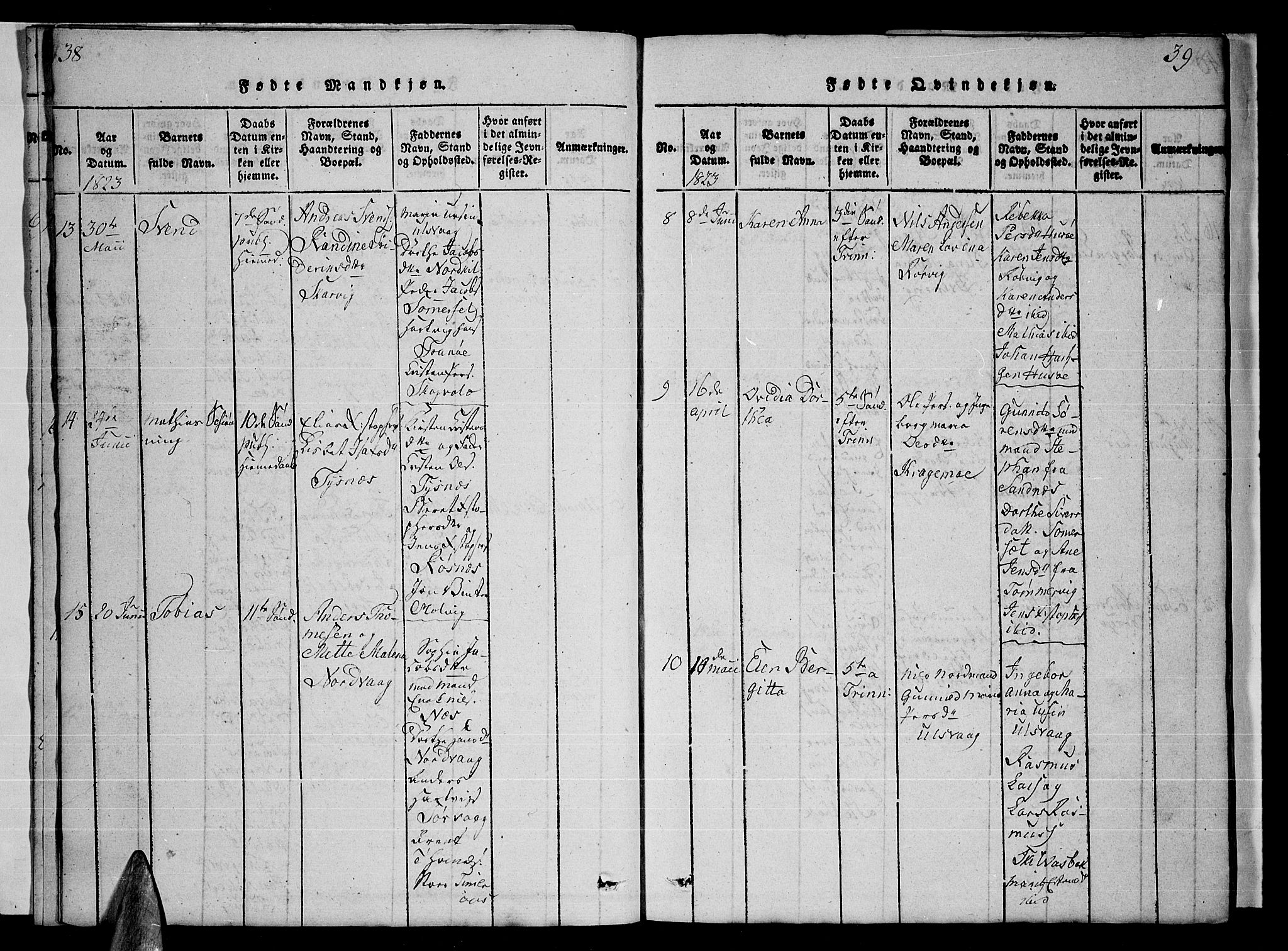 Ministerialprotokoller, klokkerbøker og fødselsregistre - Nordland, AV/SAT-A-1459/859/L0855: Parish register (copy) no. 859C01, 1821-1839, p. 38-39