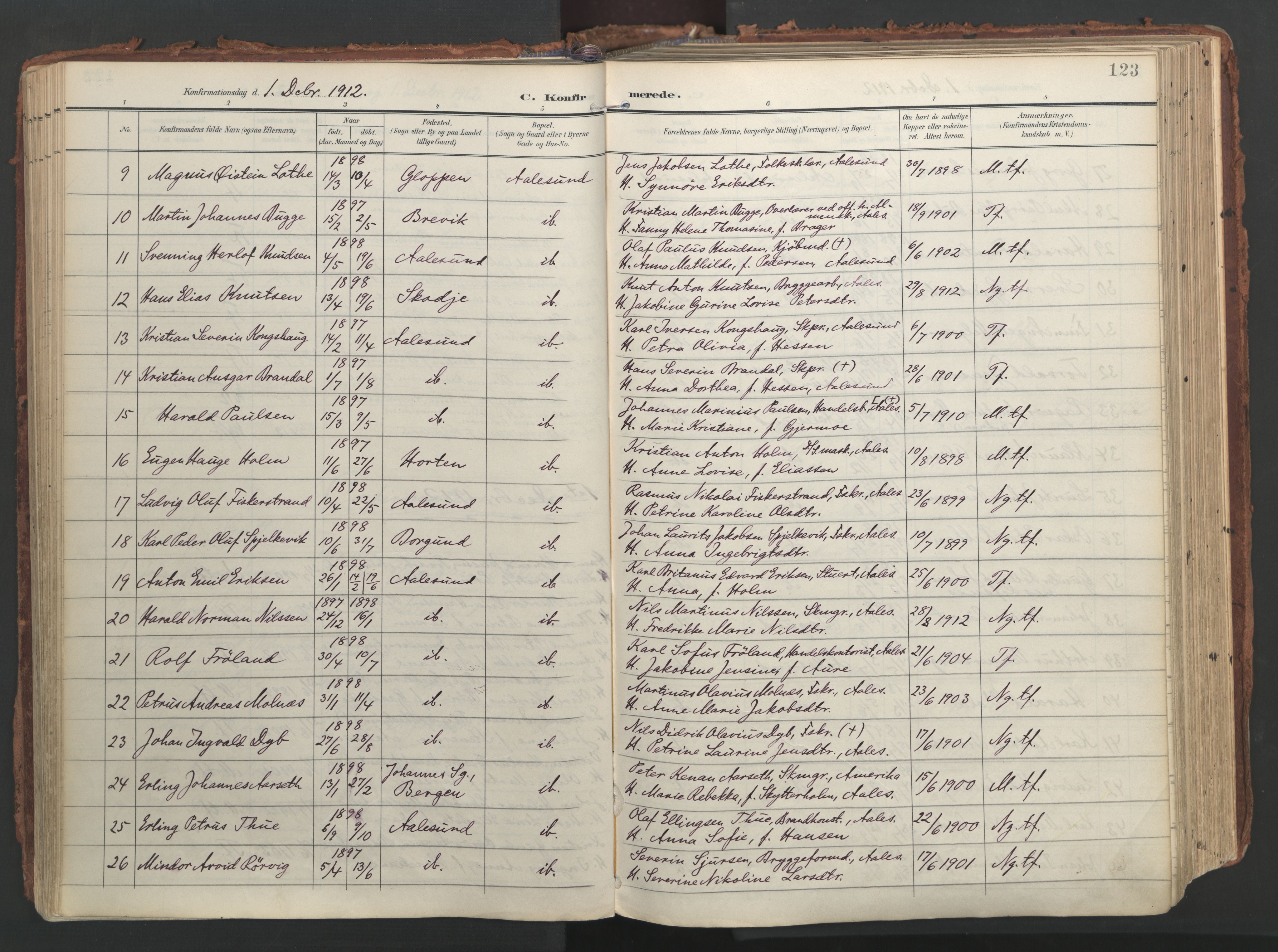 Ministerialprotokoller, klokkerbøker og fødselsregistre - Møre og Romsdal, AV/SAT-A-1454/529/L0459: Parish register (official) no. 529A09, 1904-1917, p. 123