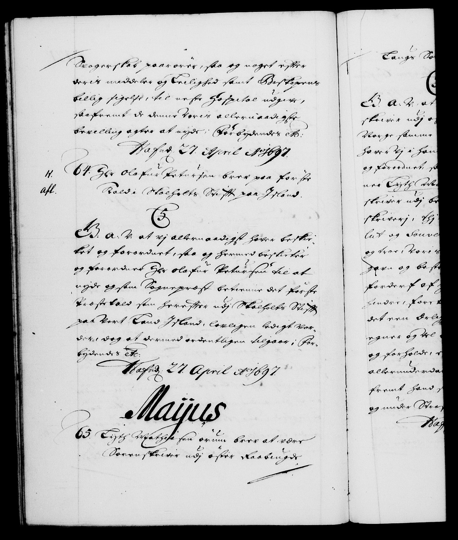 Danske Kanselli 1572-1799, RA/EA-3023/F/Fc/Fca/Fcaa/L0016: Norske registre (mikrofilm), 1692-1697, p. 421b
