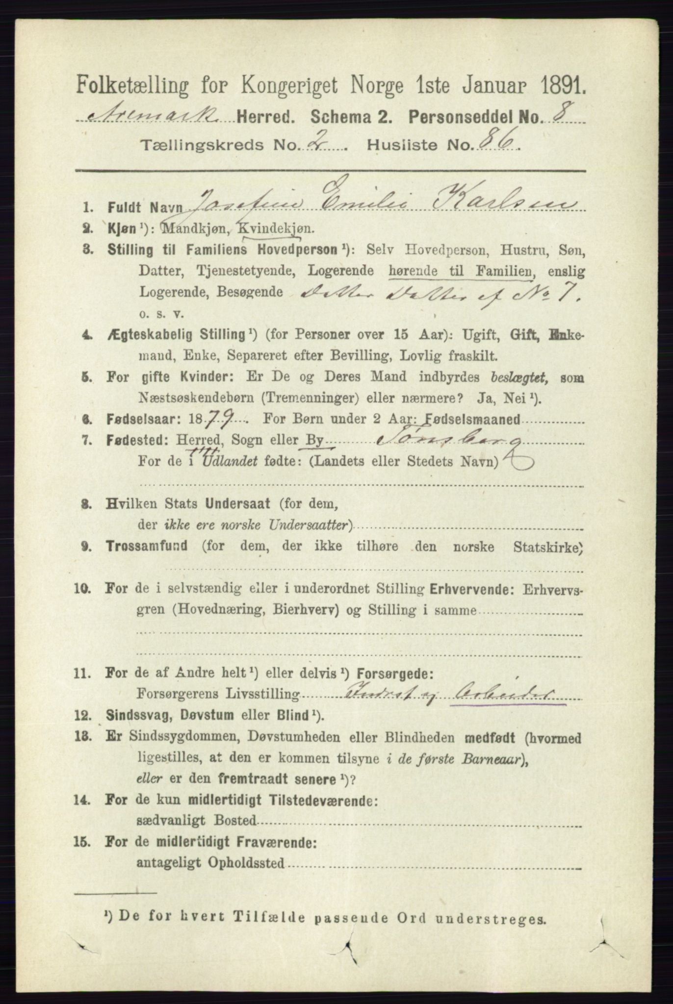 RA, 1891 census for 0118 Aremark, 1891, p. 1331