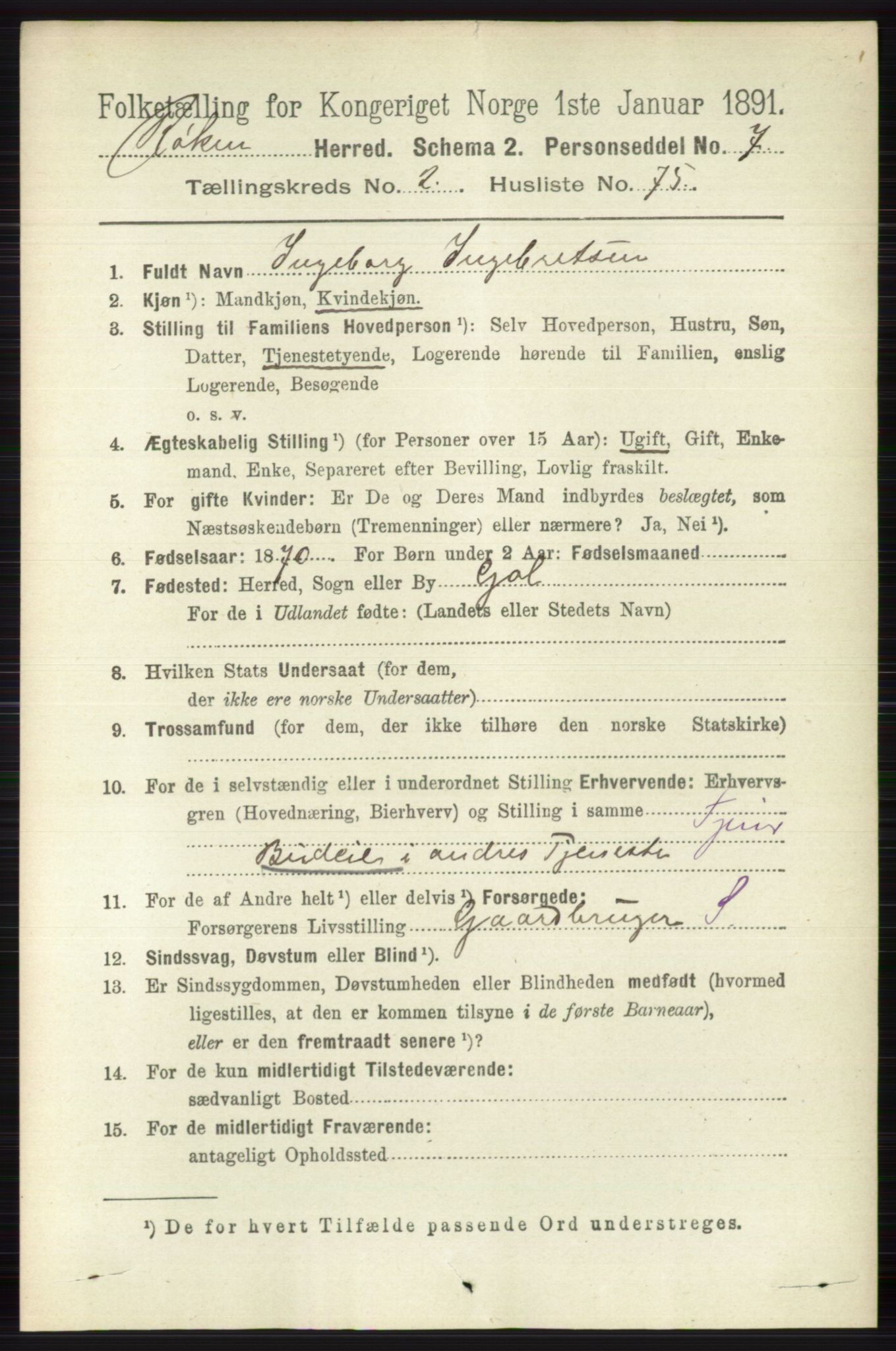 RA, 1891 census for 0627 Røyken, 1891, p. 1092