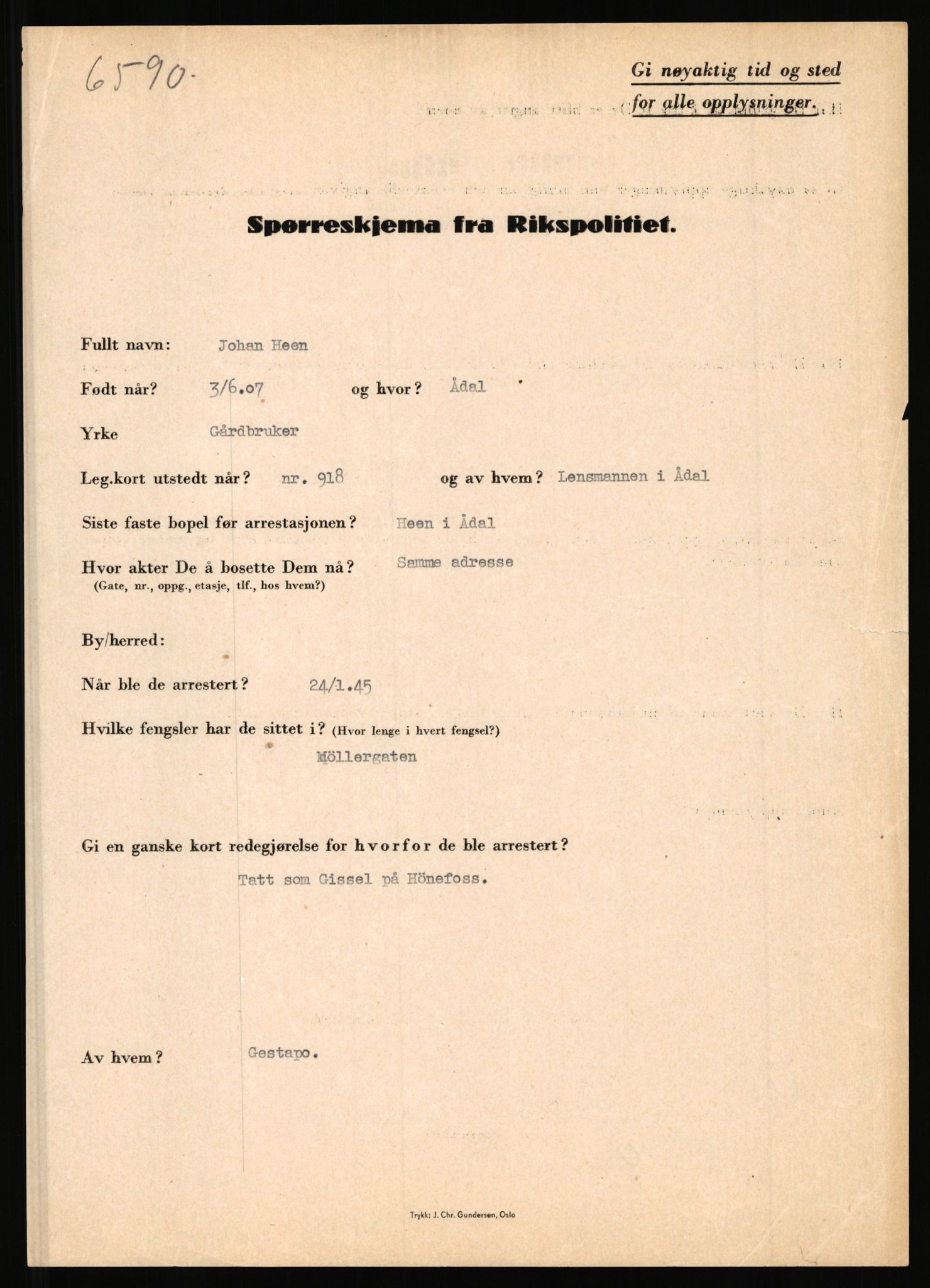 Rikspolitisjefen, AV/RA-S-1560/L/L0007: Heen, Erik C. - Iversen, Trygve, 1940-1945, p. 3