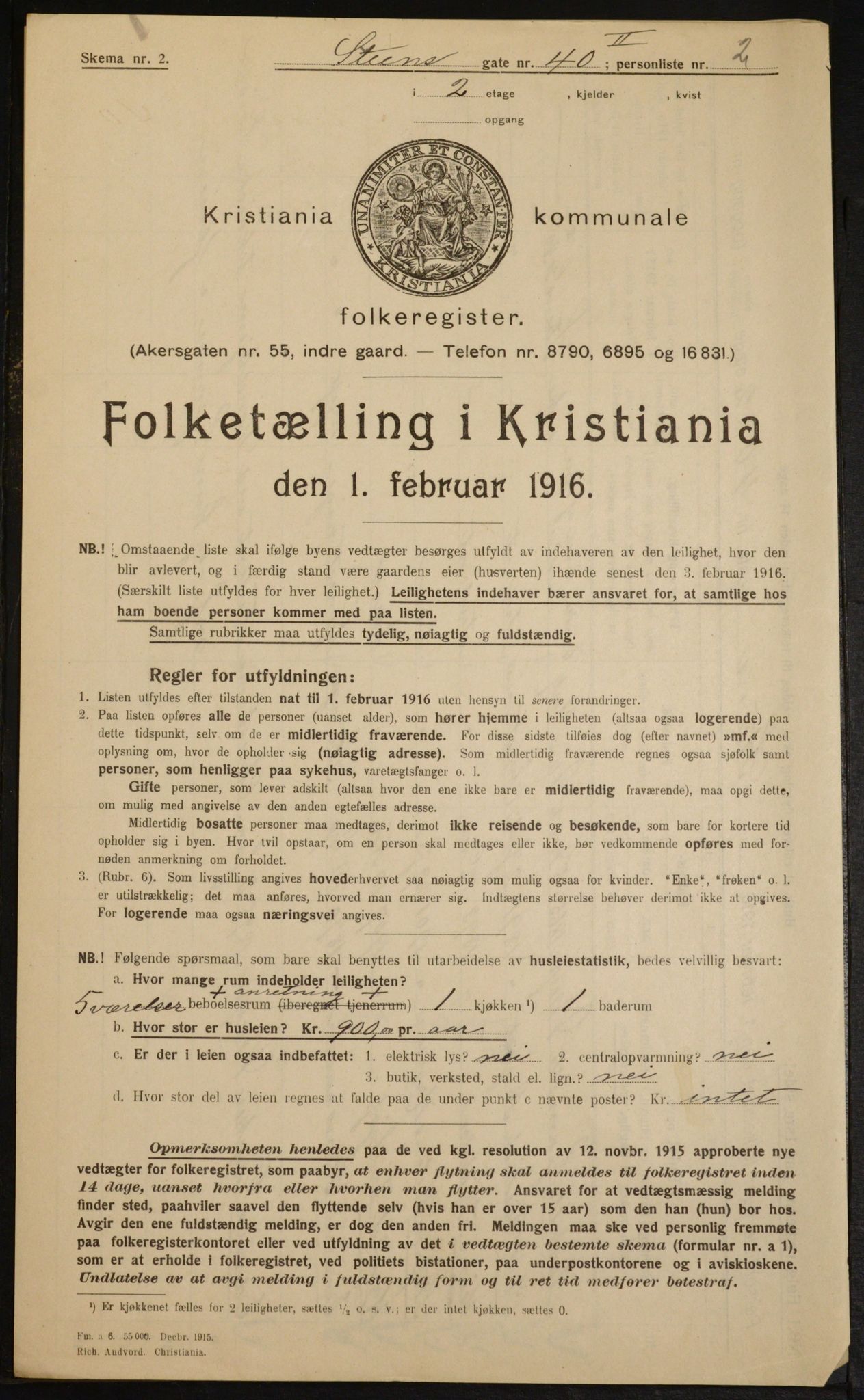 OBA, Municipal Census 1916 for Kristiania, 1916, p. 104944