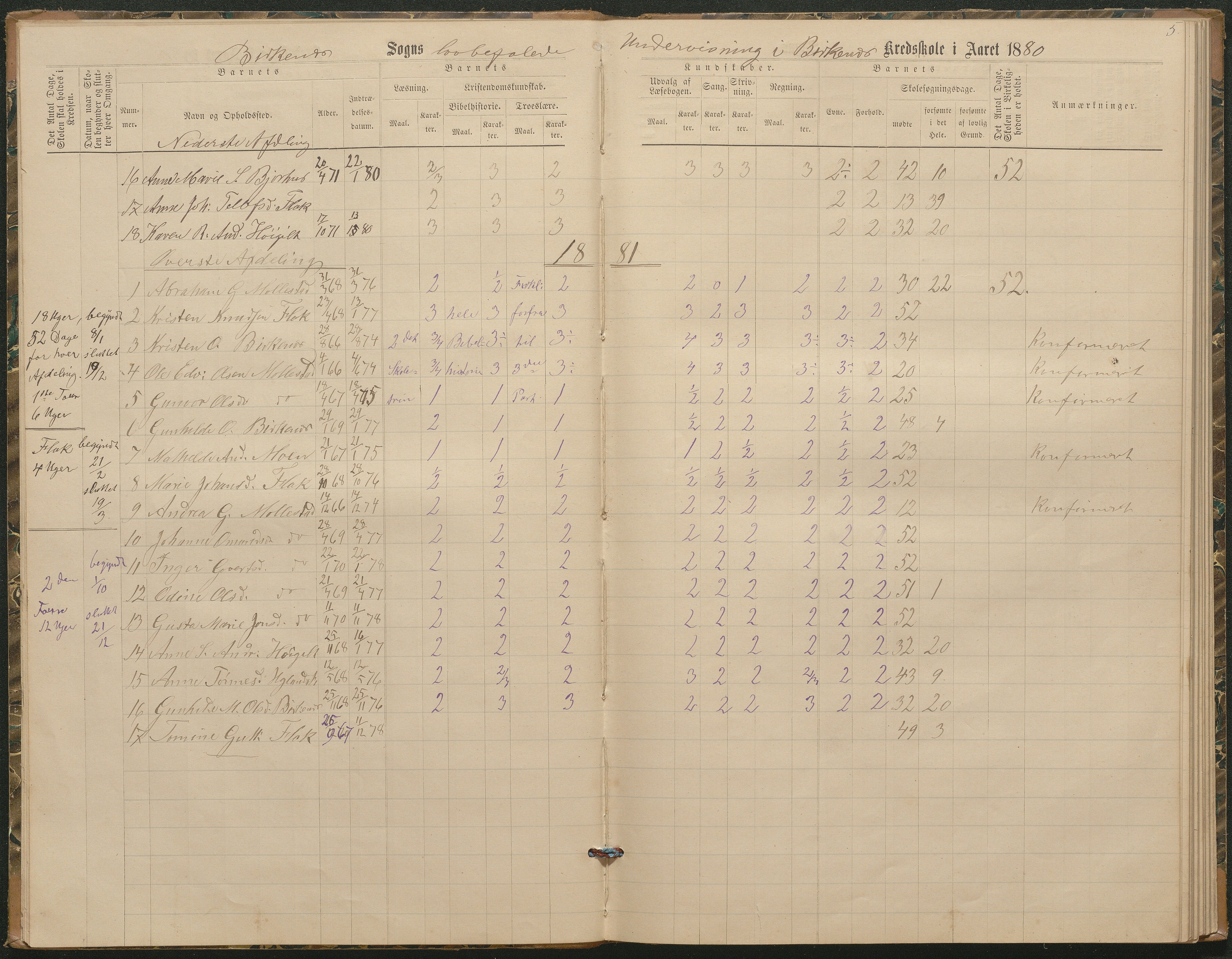 Birkenes kommune, Birkenes krets/Birkeland folkeskole frem til 1991, AAKS/KA0928-550a_91/F02/L0003: Skoleprotokoll, 1879-1891, p. 5