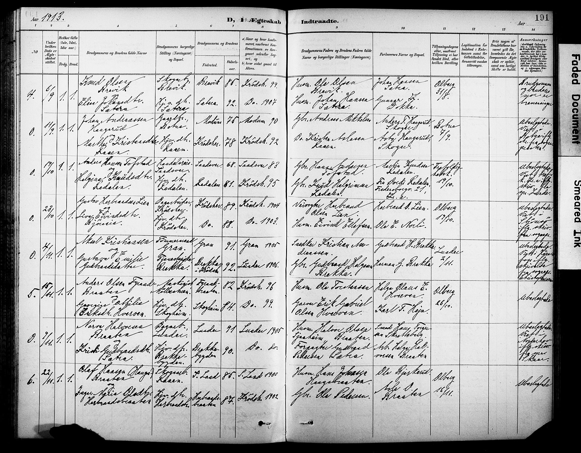 Krødsherad kirkebøker, SAKO/A-19/G/Ga/L0002: Parish register (copy) no. 2, 1894-1918, p. 191