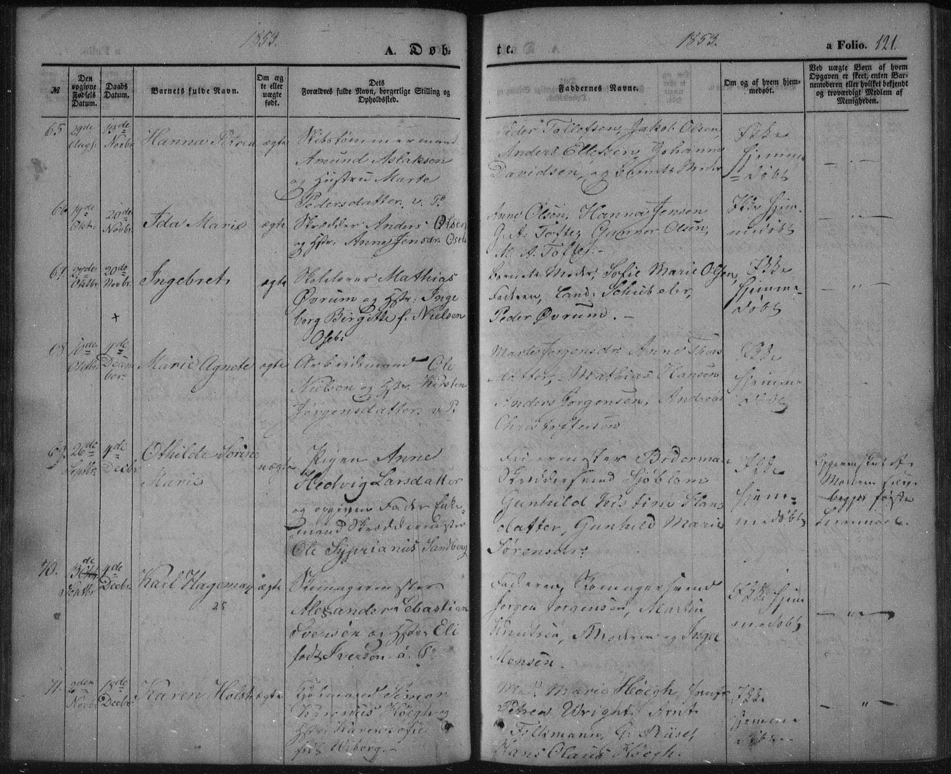 Porsgrunn kirkebøker , SAKO/A-104/F/Fa/L0006: Parish register (official) no. 6, 1841-1857, p. 121