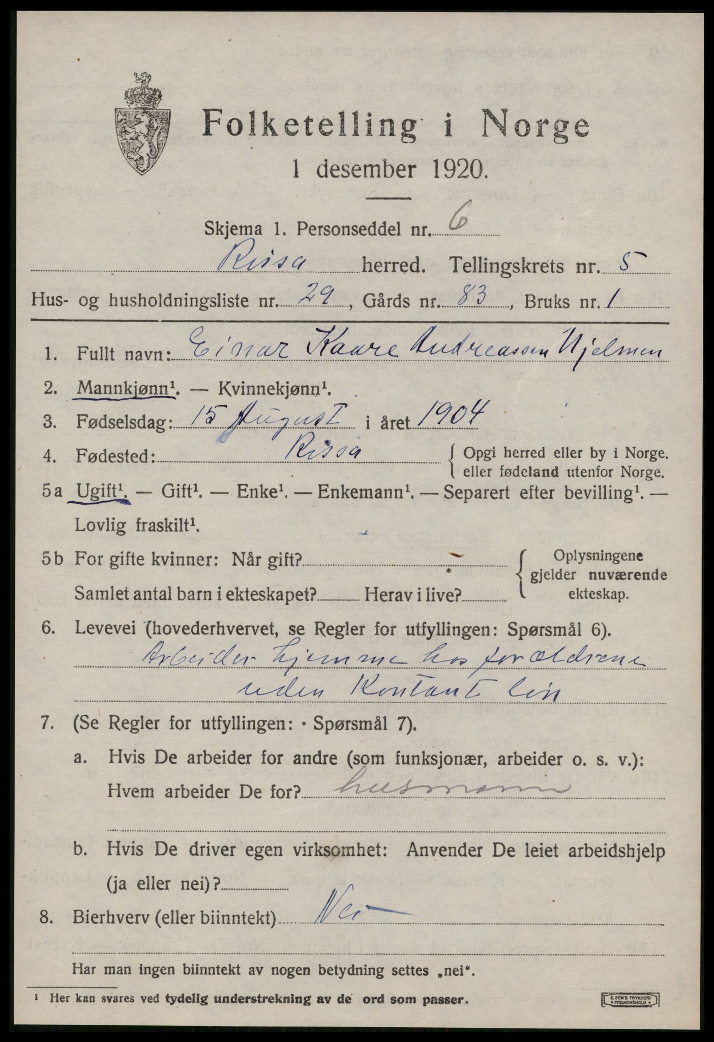 SAT, 1920 census for Rissa, 1920, p. 4111