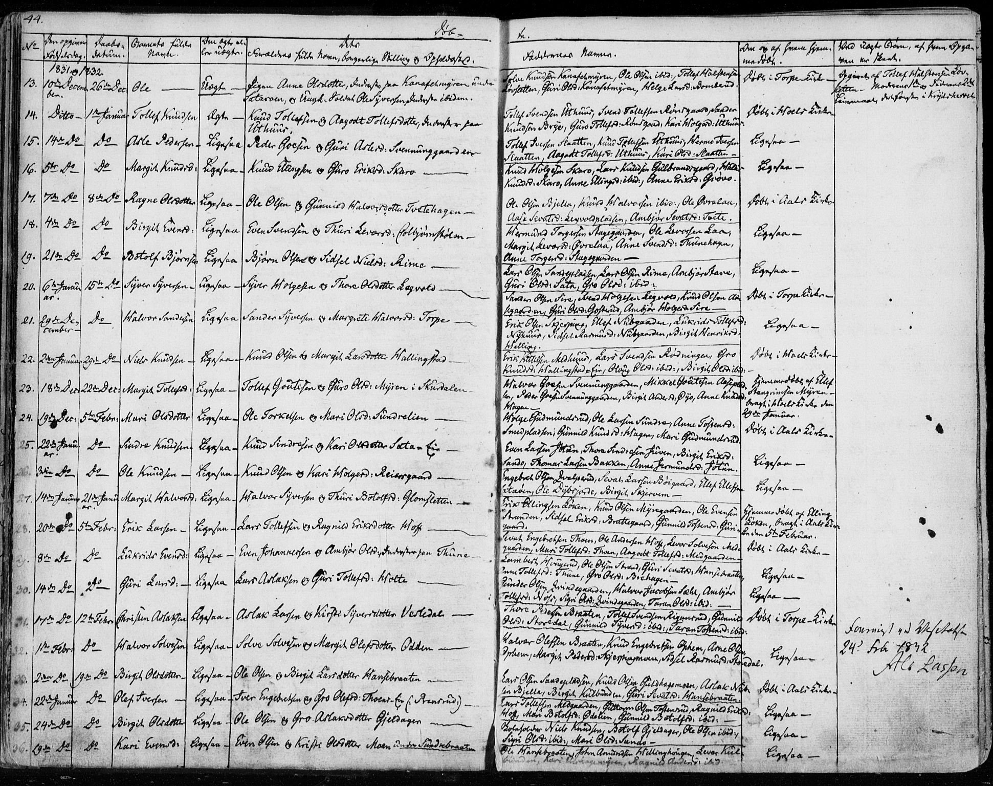 Ål kirkebøker, AV/SAKO-A-249/F/Fa/L0005: Parish register (official) no. I 5, 1825-1848, p. 44