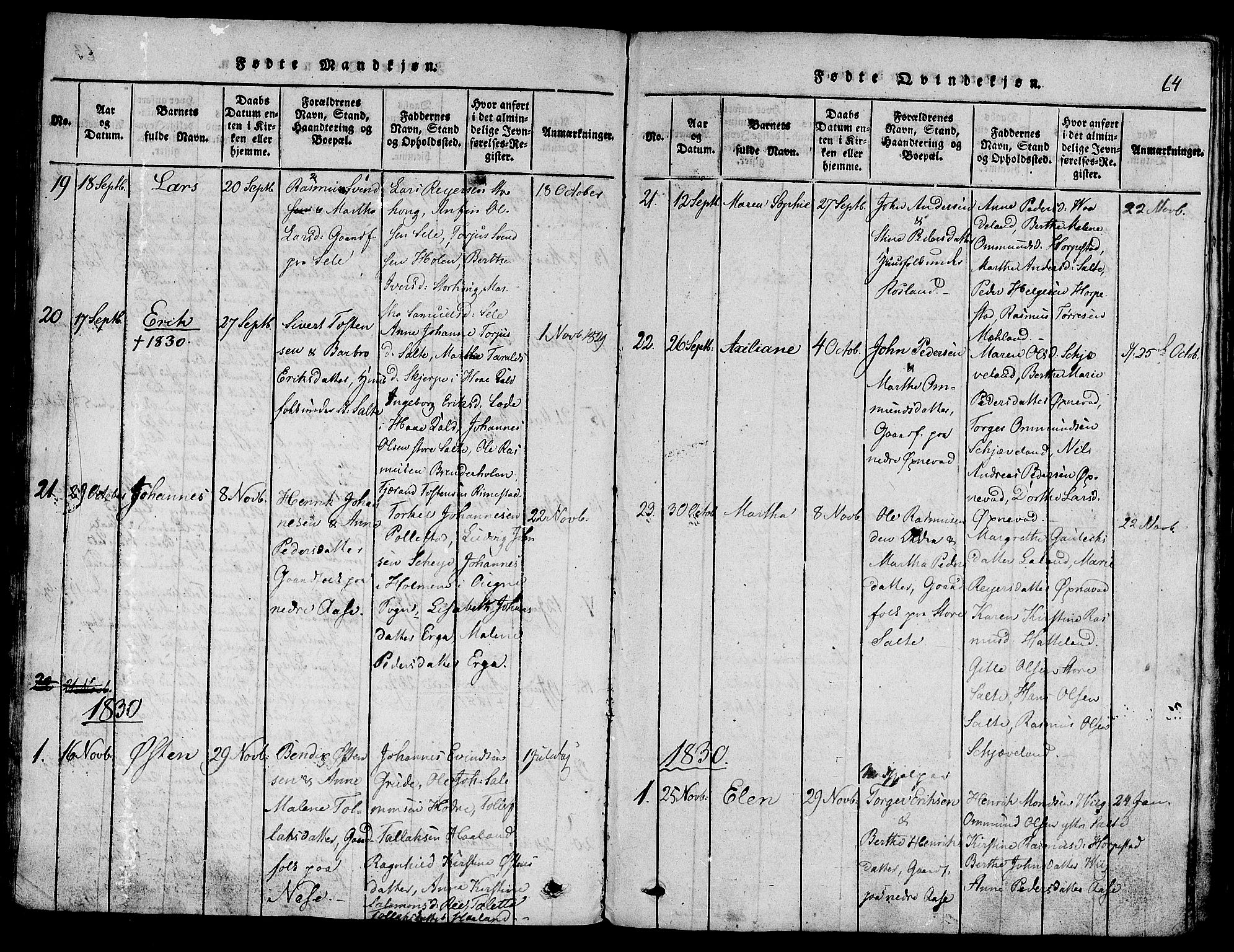 Klepp sokneprestkontor, AV/SAST-A-101803/001/3/30BA/L0002: Parish register (official) no. A 2, 1816-1833, p. 64