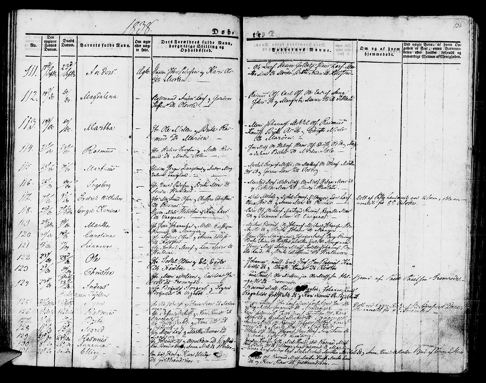 Manger sokneprestembete, SAB/A-76801/H/Haa: Parish register (official) no. A 4, 1824-1838, p. 136