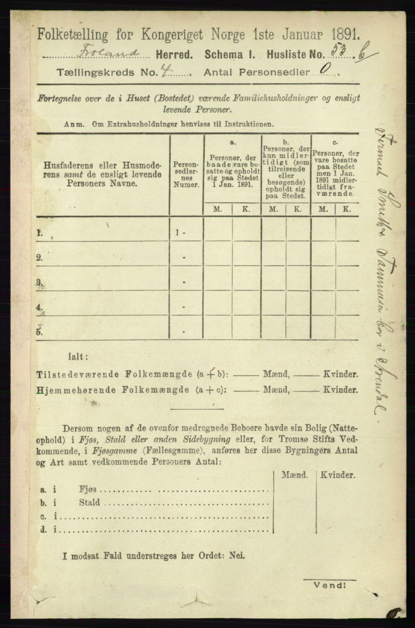 RA, 1891 census for 0919 Froland, 1891, p. 1384