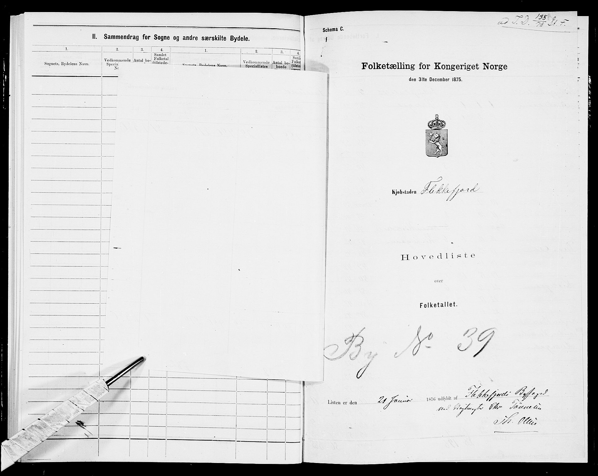 SAK, 1875 census for 1004B Flekkefjord/Flekkefjord, 1875, p. 1