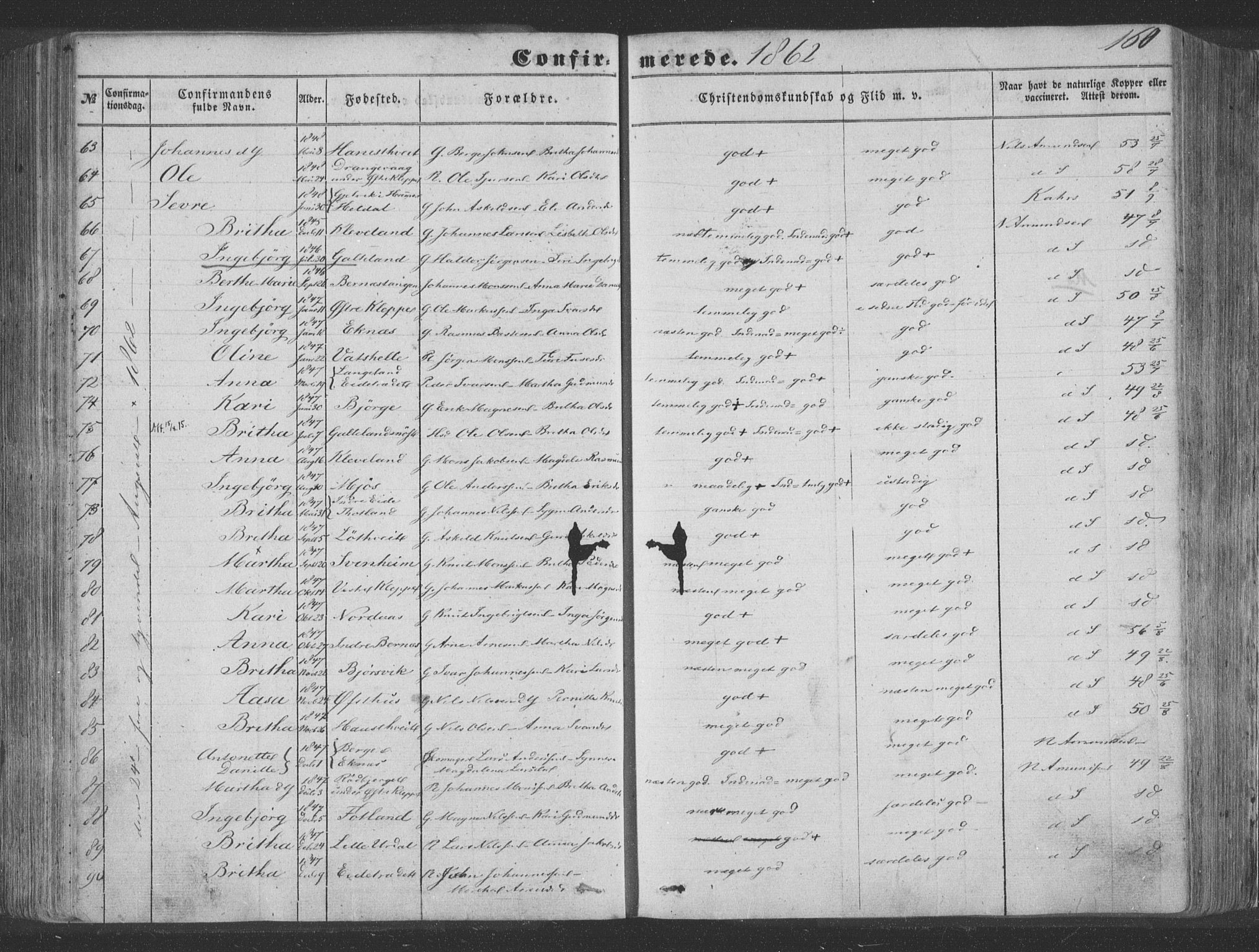 Hosanger sokneprestembete, SAB/A-75801/H/Haa: Parish register (official) no. A 8, 1849-1863, p. 160