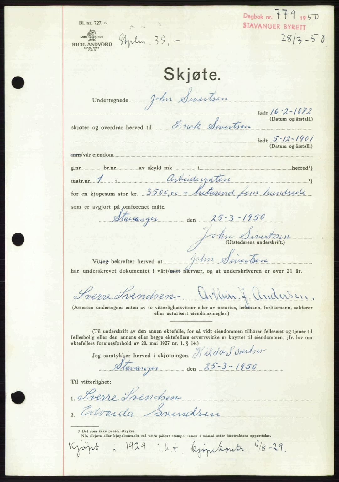 Stavanger byrett, SAST/A-100455/002/G/Gb/L0024: Mortgage book no. A13, 1949-1950, Diary no: : 979/1950