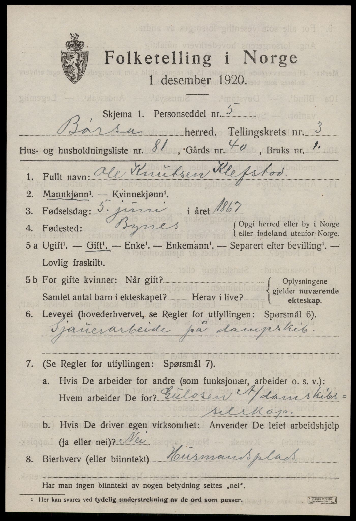 SAT, 1920 census for Børsa, 1920, p. 2523