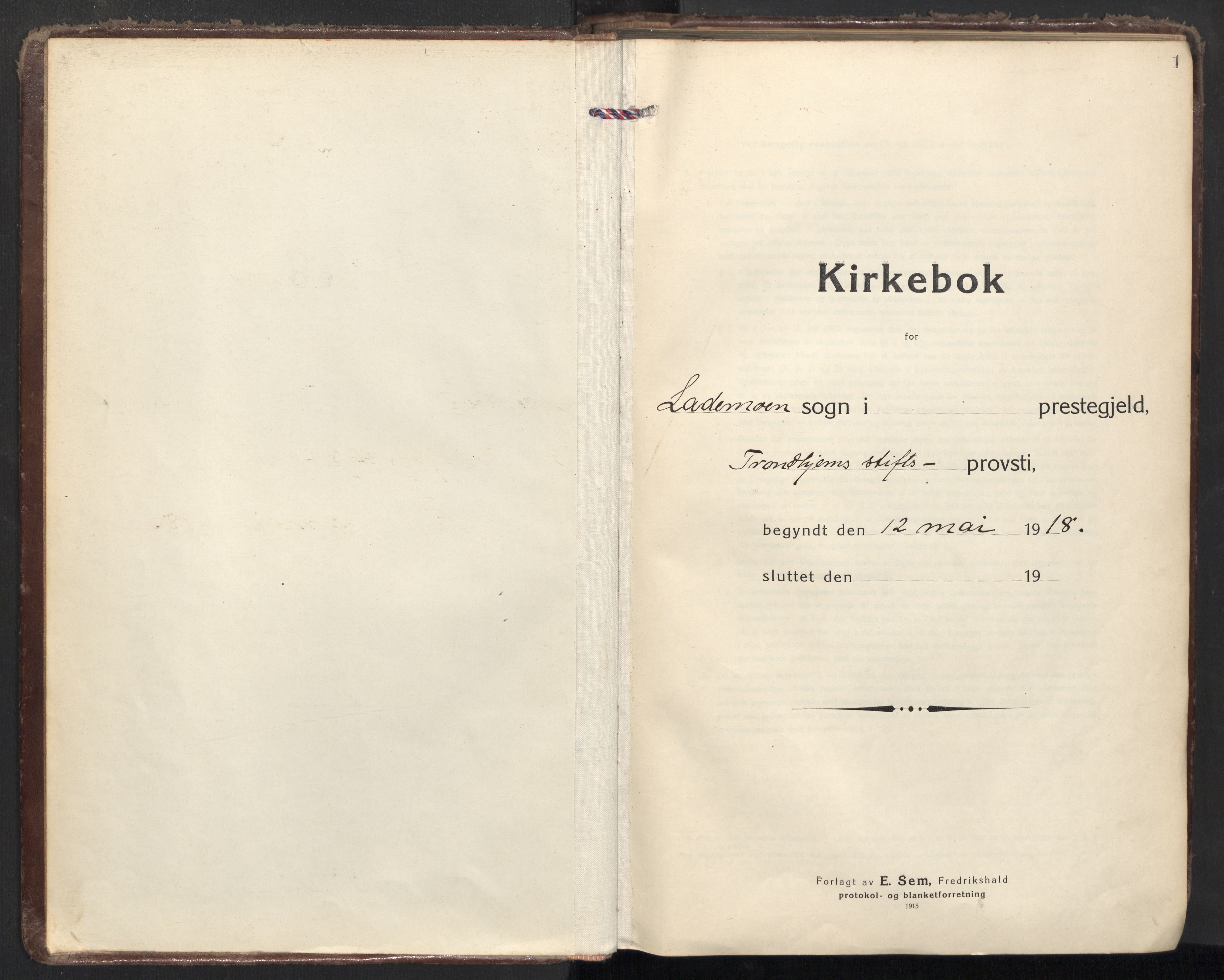 Ministerialprotokoller, klokkerbøker og fødselsregistre - Sør-Trøndelag, SAT/A-1456/605/L0247: Parish register (official) no. 605A09, 1918-1930, p. 1