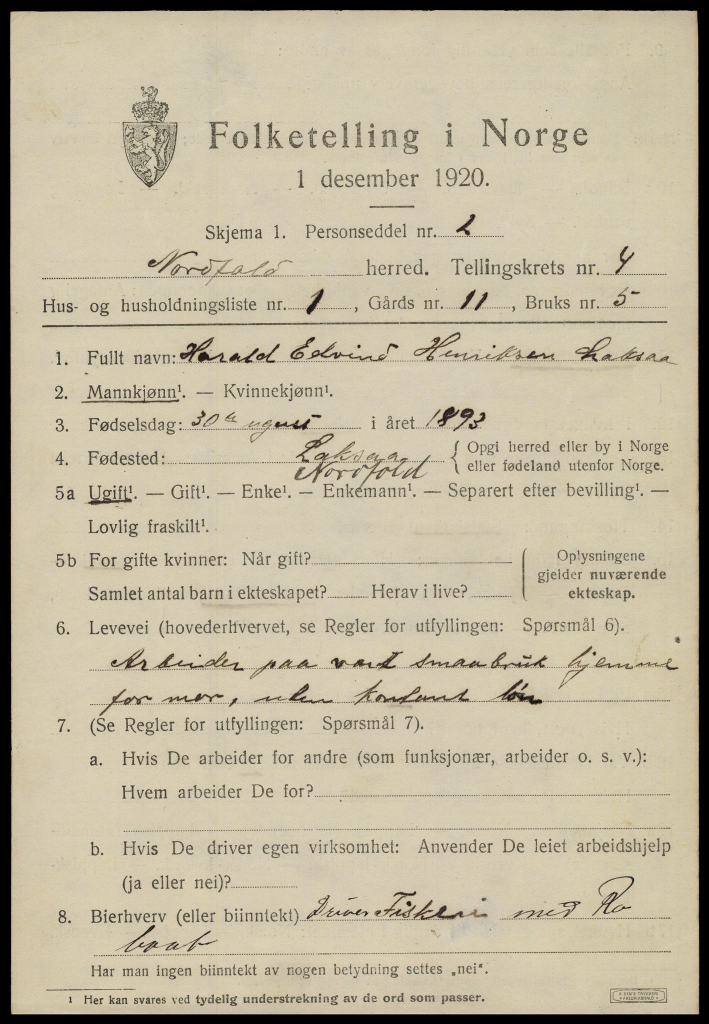 SAT, 1920 census for Nordfold, 1920, p. 1969