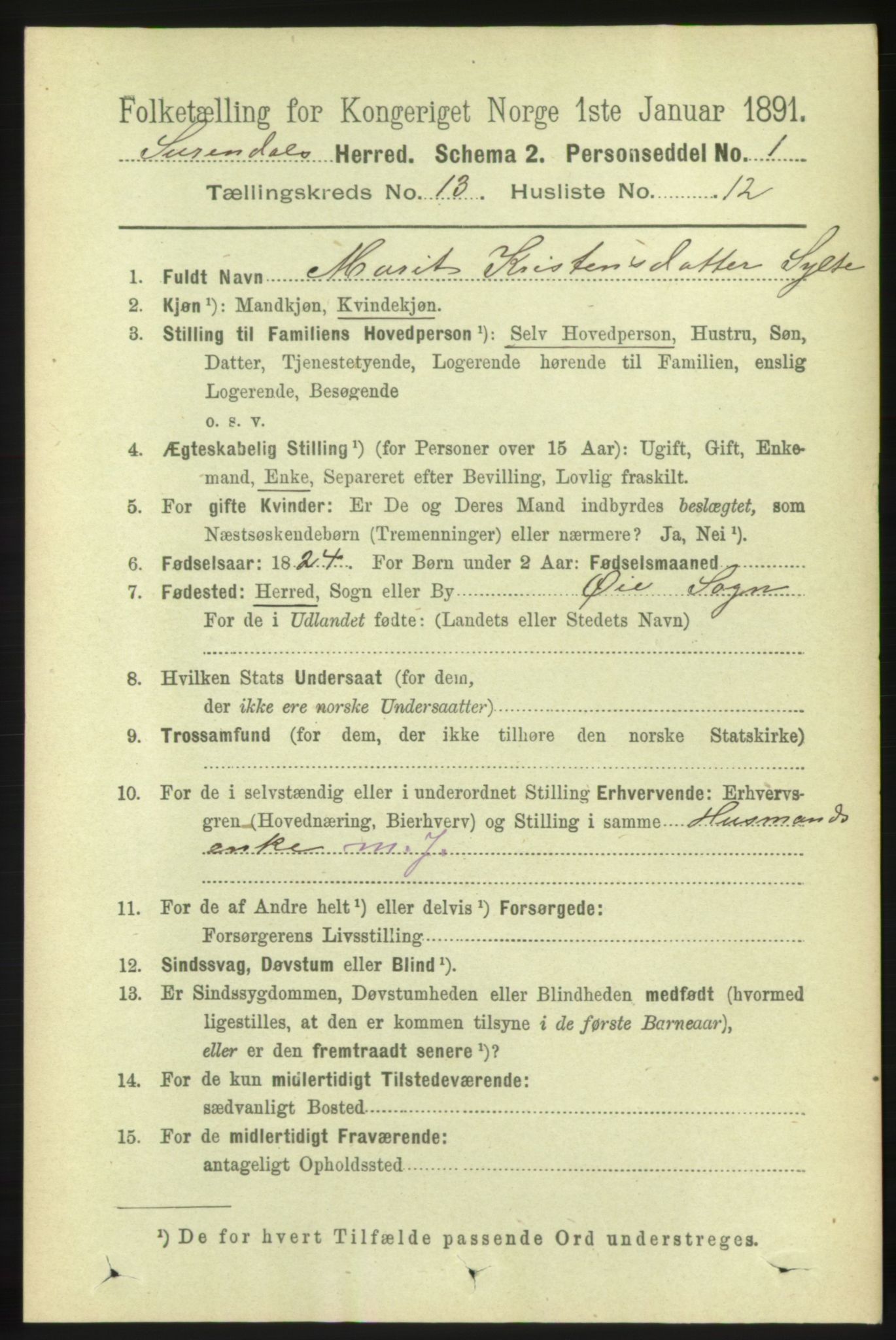 RA, 1891 census for 1566 Surnadal, 1891, p. 3240