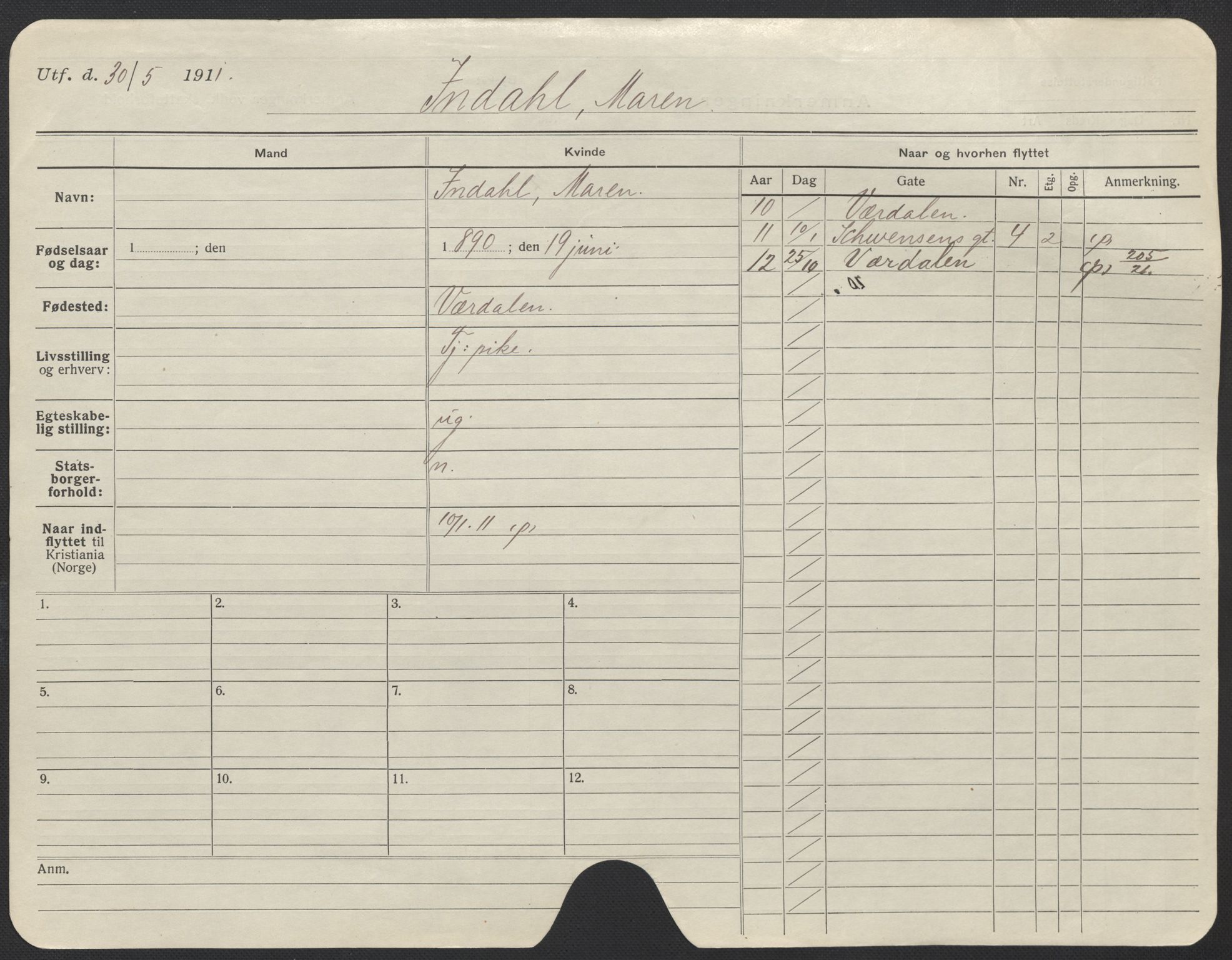 Oslo folkeregister, Registerkort, AV/SAO-A-11715/F/Fa/Fac/L0017: Kvinner, 1906-1914, p. 26a