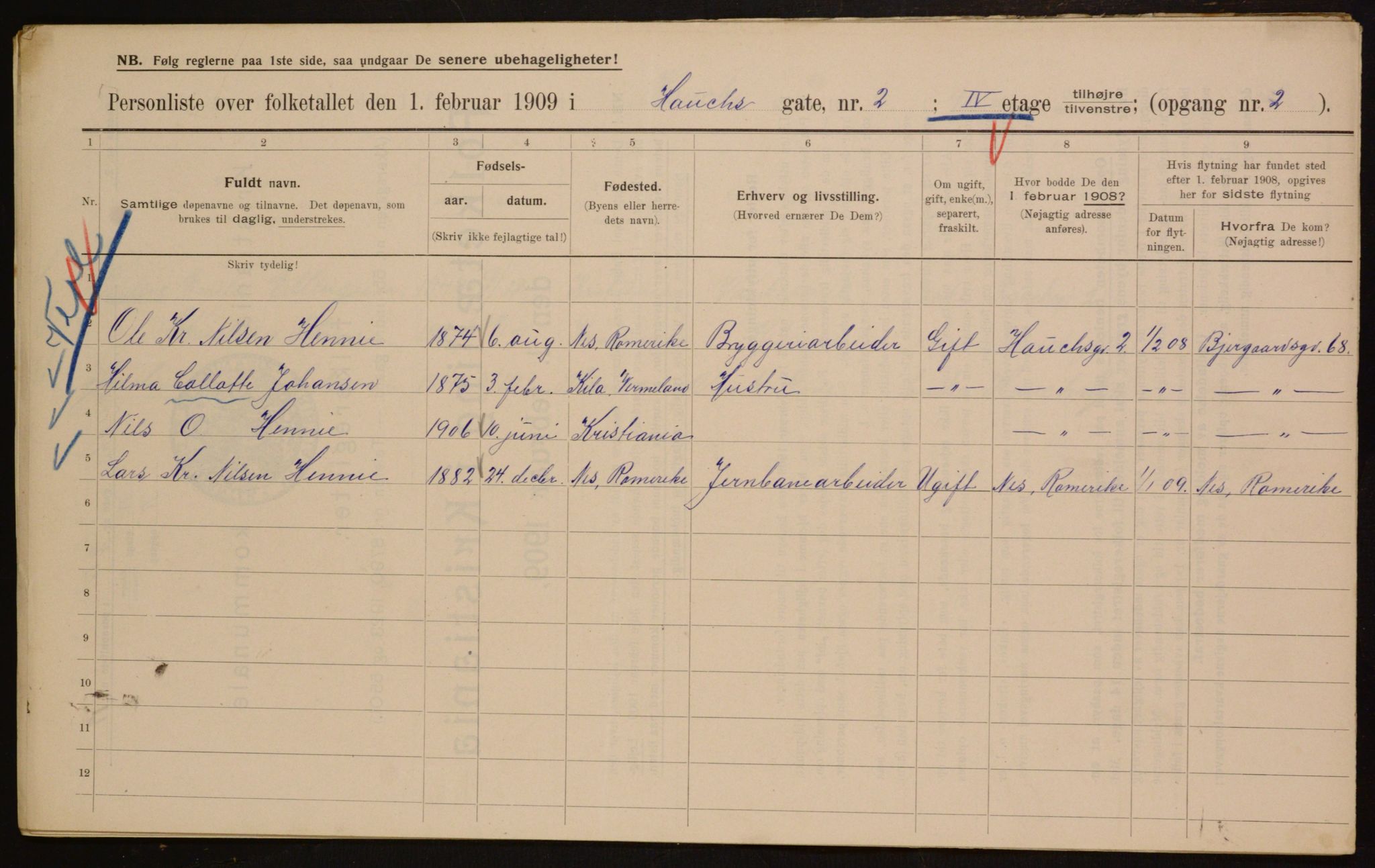 OBA, Municipal Census 1909 for Kristiania, 1909, p. 31766