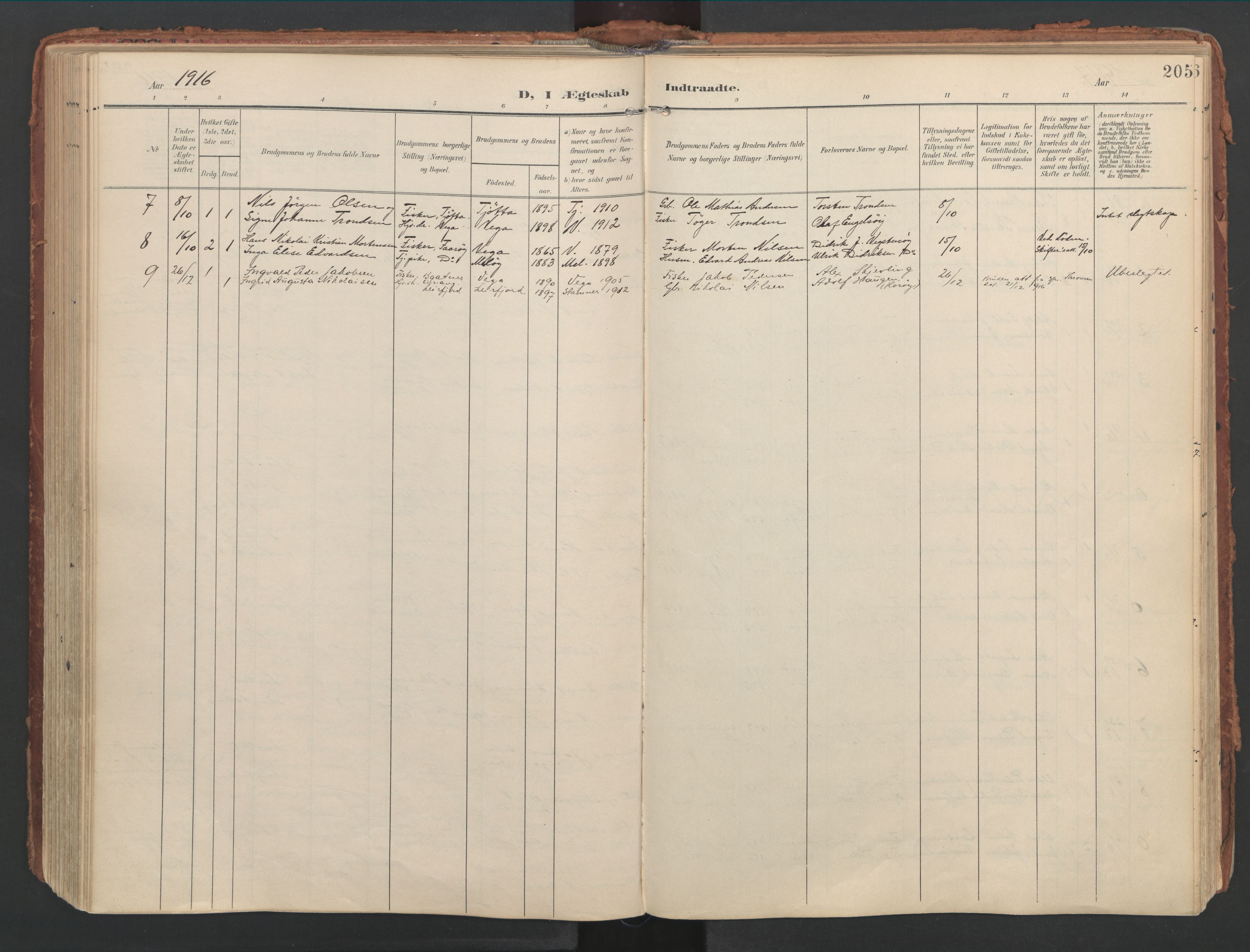 Ministerialprotokoller, klokkerbøker og fødselsregistre - Nordland, AV/SAT-A-1459/816/L0250: Parish register (official) no. 816A16, 1903-1923, p. 205