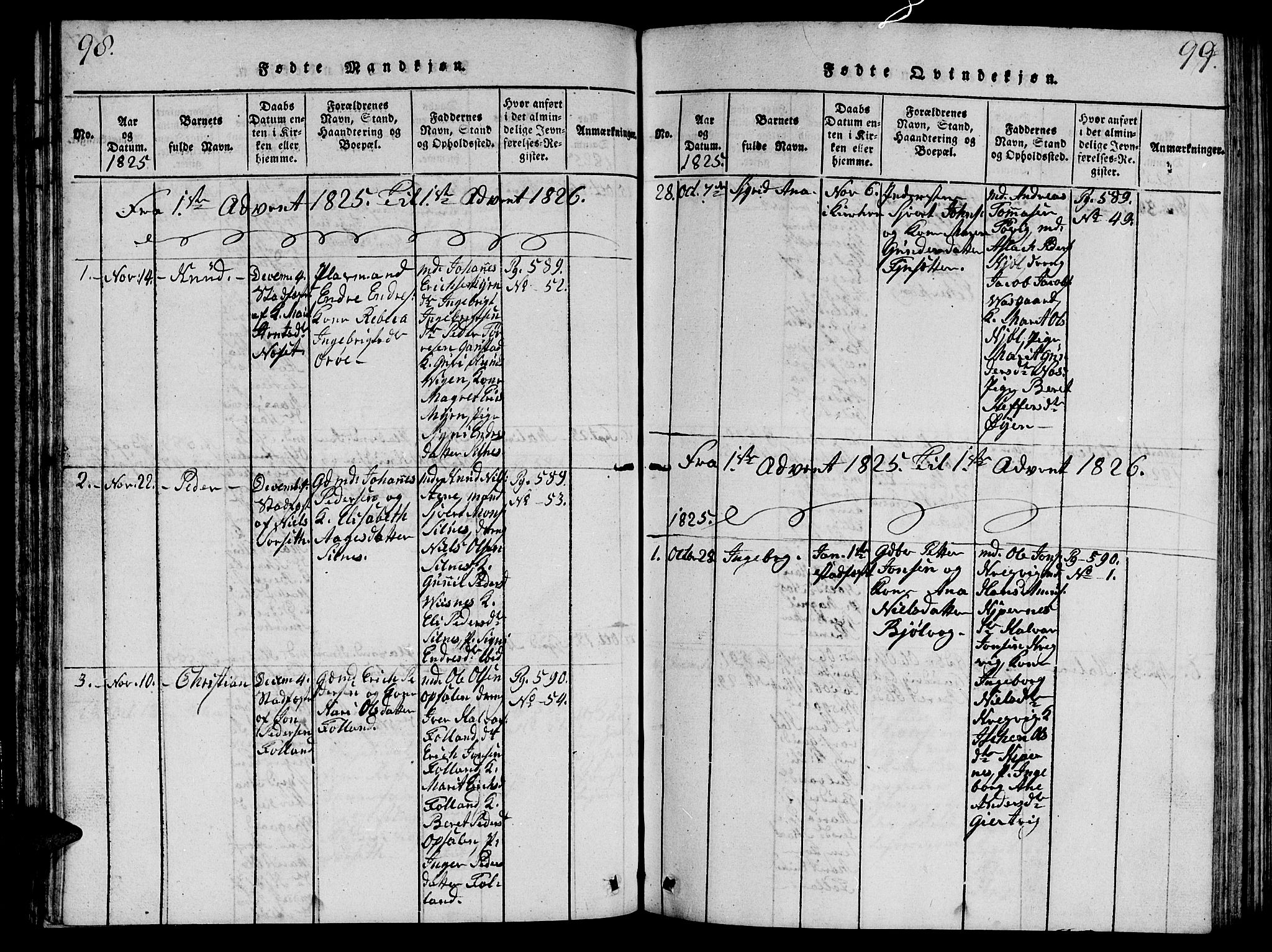 Ministerialprotokoller, klokkerbøker og fødselsregistre - Møre og Romsdal, SAT/A-1454/570/L0831: Parish register (official) no. 570A05, 1819-1829, p. 98-99