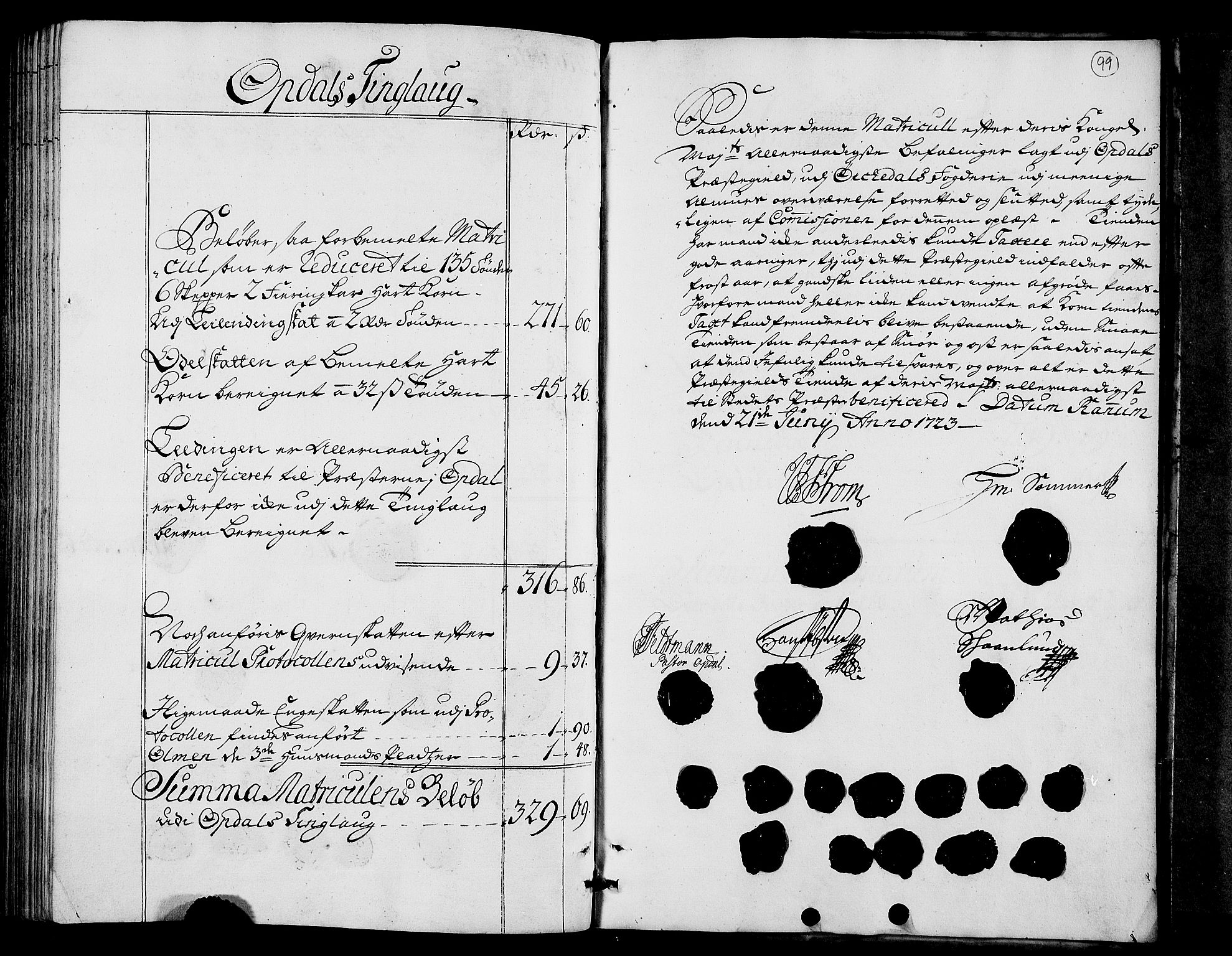 Rentekammeret inntil 1814, Realistisk ordnet avdeling, AV/RA-EA-4070/N/Nb/Nbf/L0157: Orkdal matrikkelprotokoll, 1723, p. 105