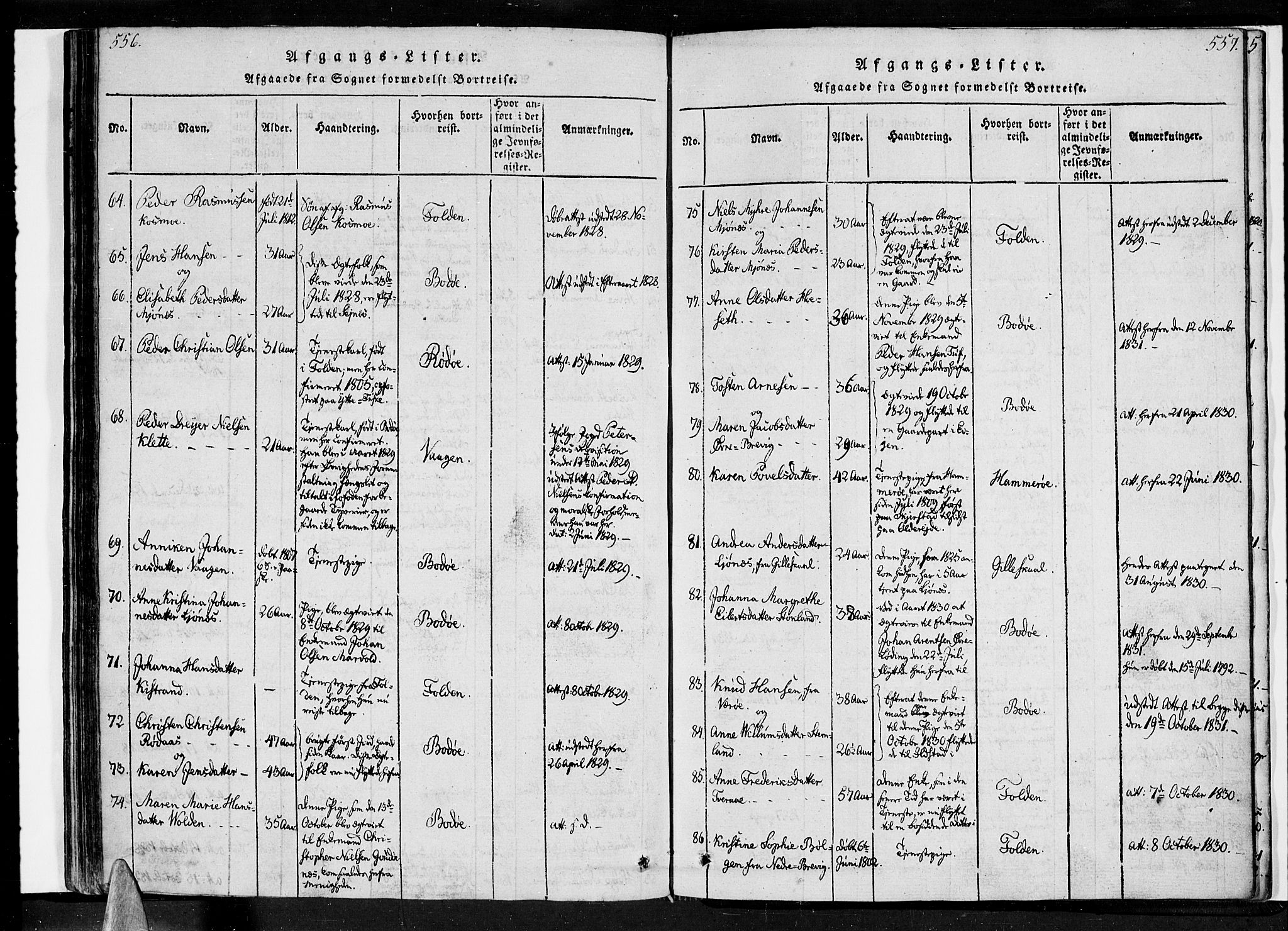 Ministerialprotokoller, klokkerbøker og fødselsregistre - Nordland, SAT/A-1459/852/L0736: Parish register (official) no. 852A06, 1820-1833, p. 556-557