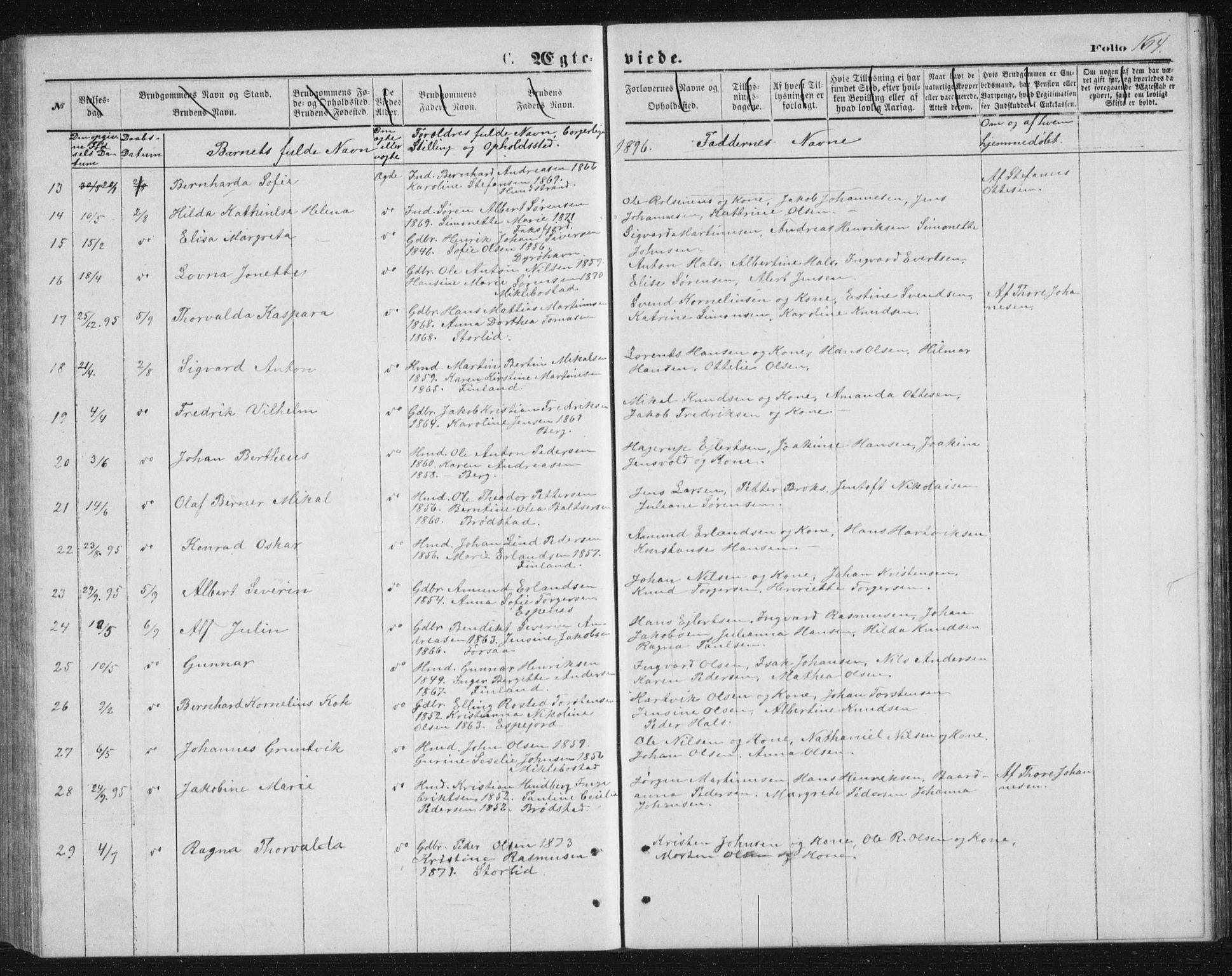 Tranøy sokneprestkontor, AV/SATØ-S-1313/I/Ia/Iab/L0013klokker: Parish register (copy) no. 13, 1874-1896, p. 164