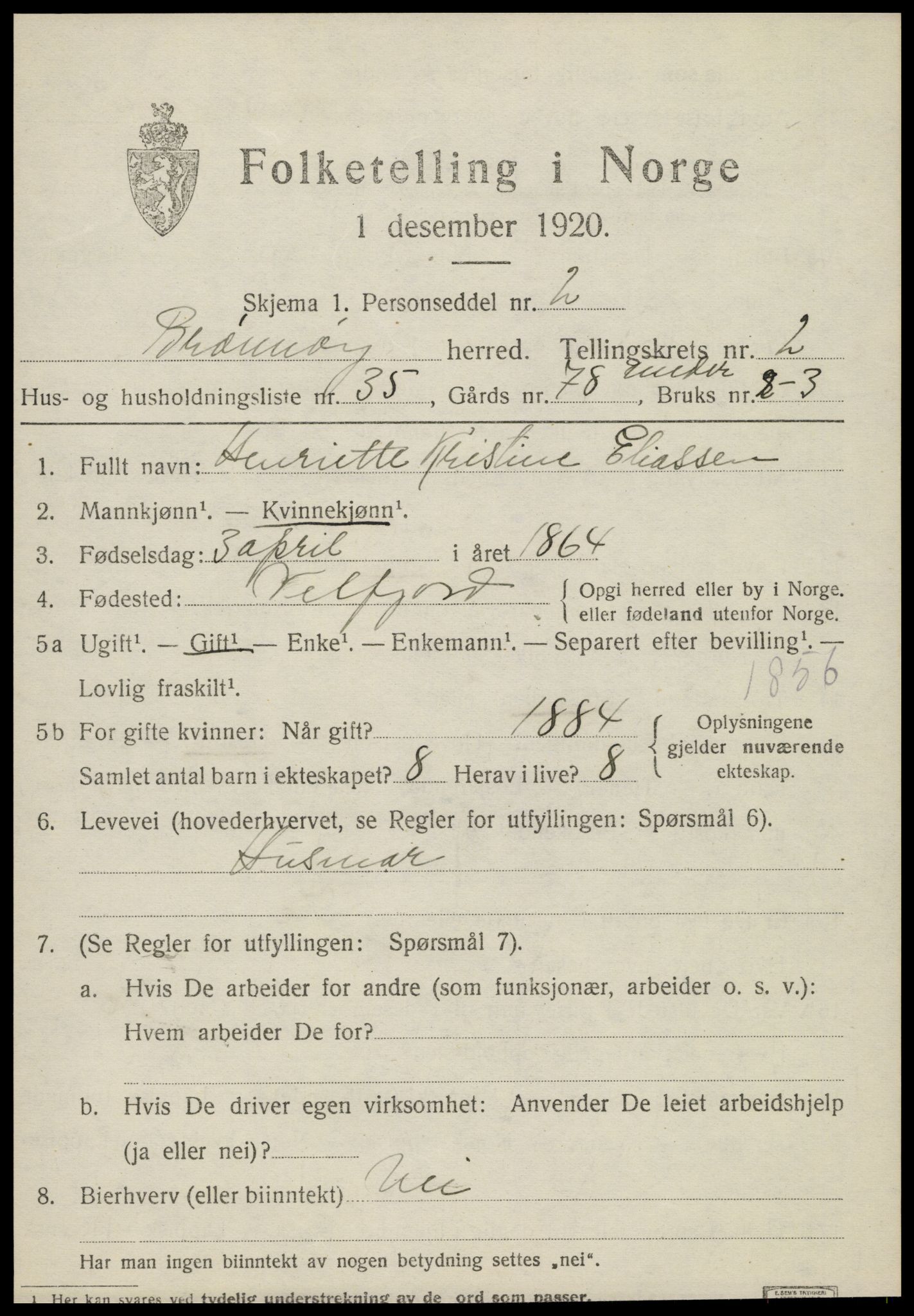 SAT, 1920 census for Brønnøy, 1920, p. 2312