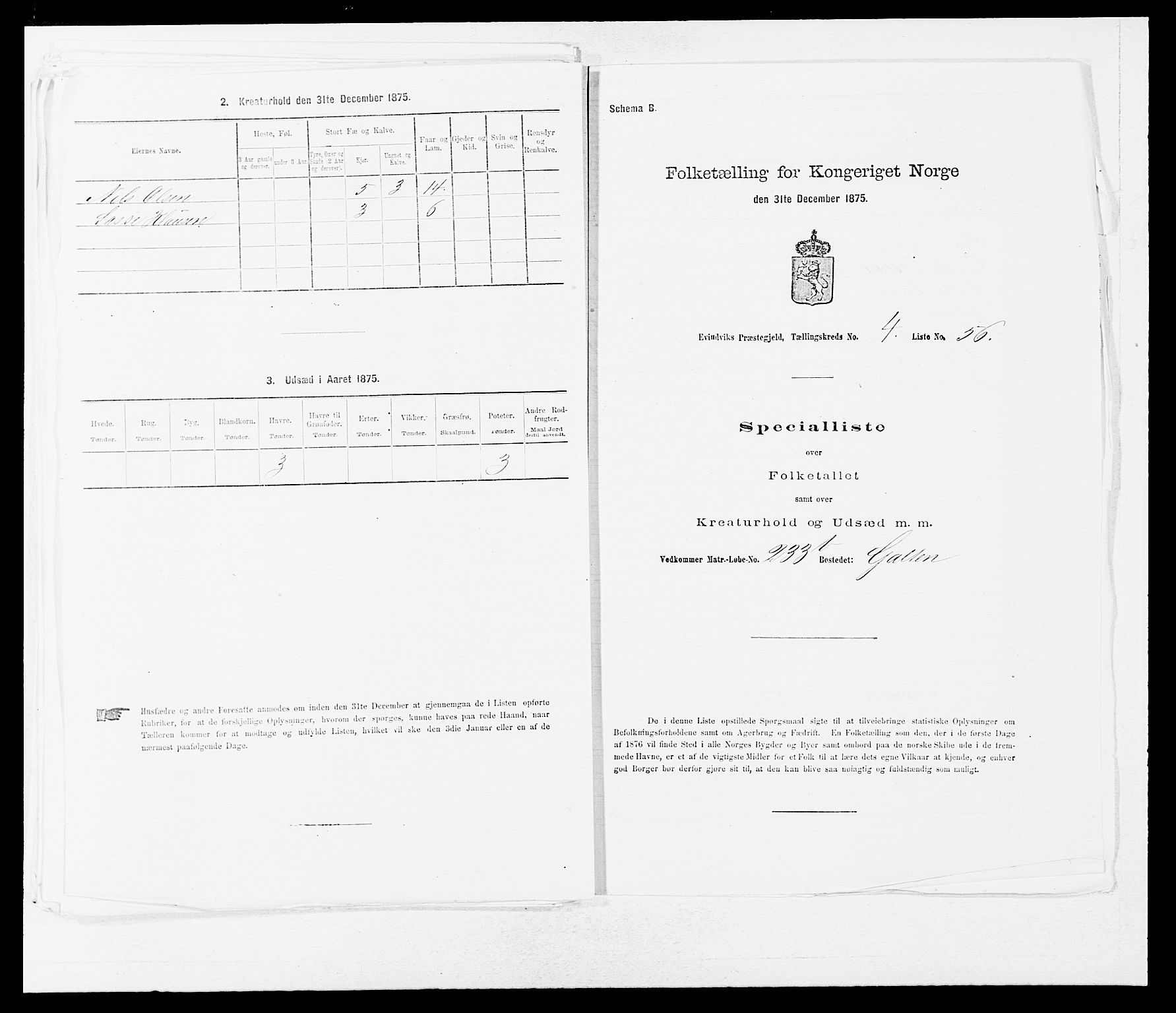 SAB, 1875 census for 1411P Eivindvik, 1875, p. 432