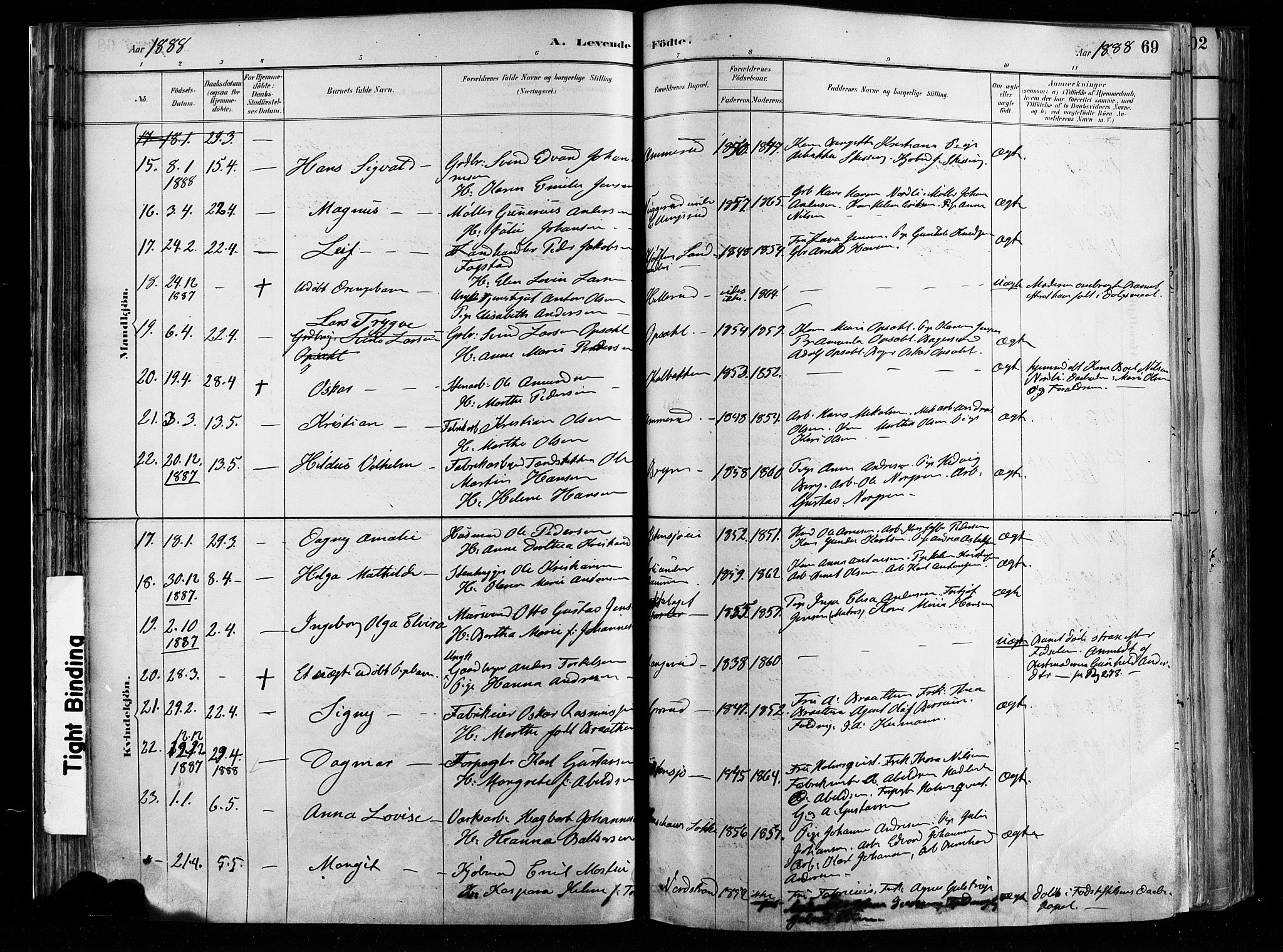 Østre Aker prestekontor Kirkebøker, AV/SAO-A-10840/F/Fa/L0008: Parish register (official) no. I 8, 1883-1894, p. 69