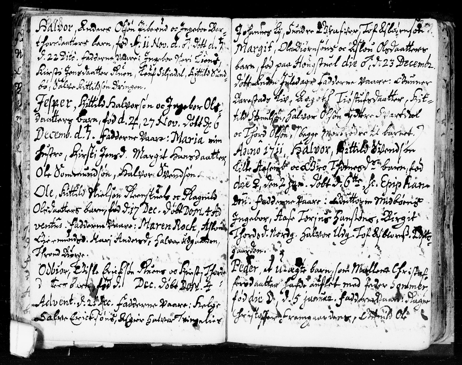 Seljord kirkebøker, SAKO/A-20/F/Fa/L0002: Parish register (official) no. I 2, 1689-1713, p. 208-209
