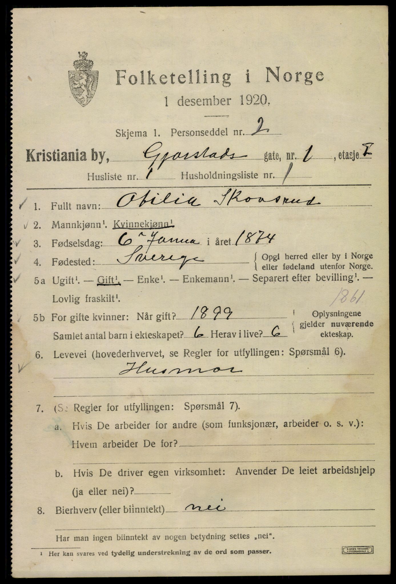 SAO, 1920 census for Kristiania, 1920, p. 250131