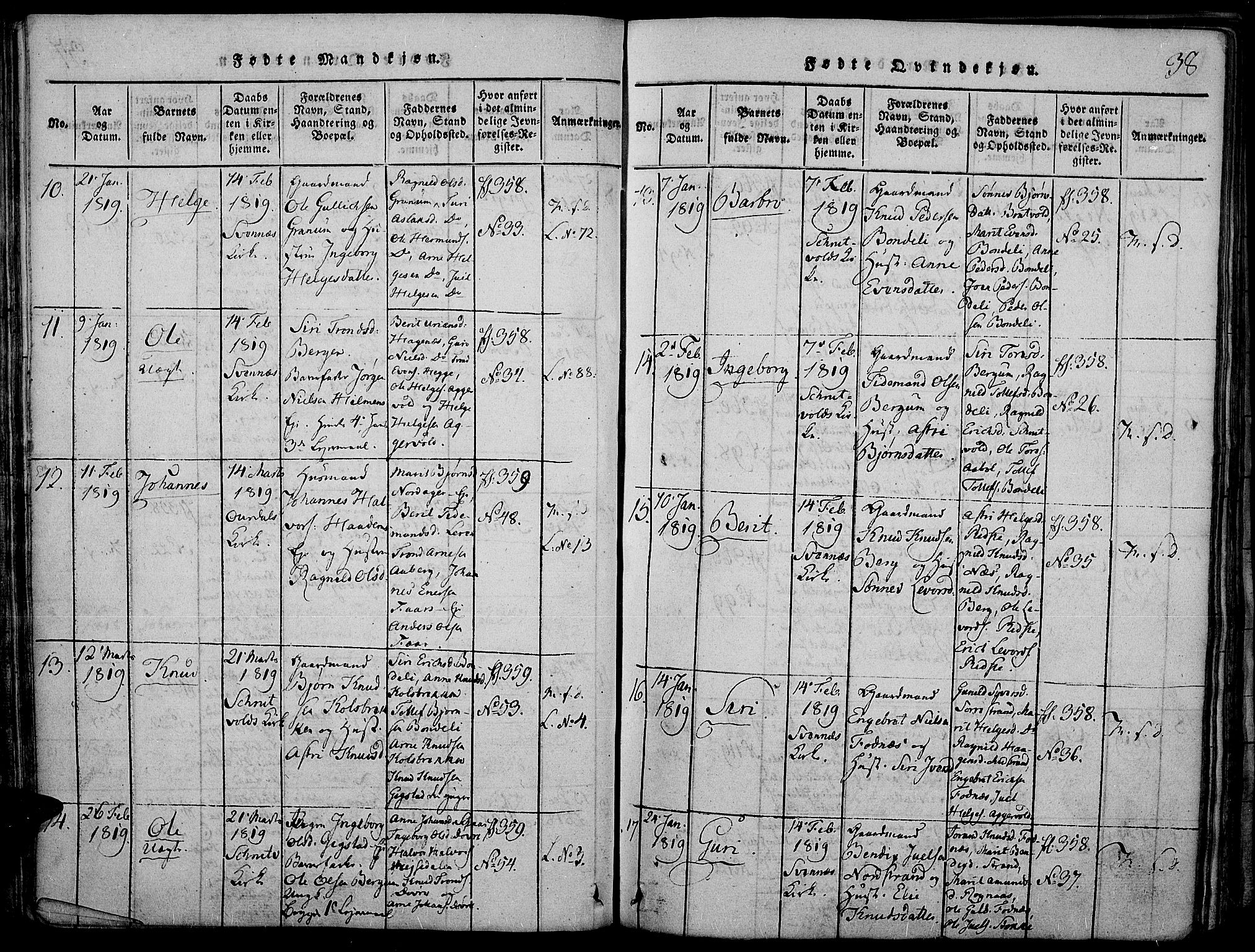 Nord-Aurdal prestekontor, SAH/PREST-132/H/Ha/Haa/L0002: Parish register (official) no. 2, 1816-1828, p. 38