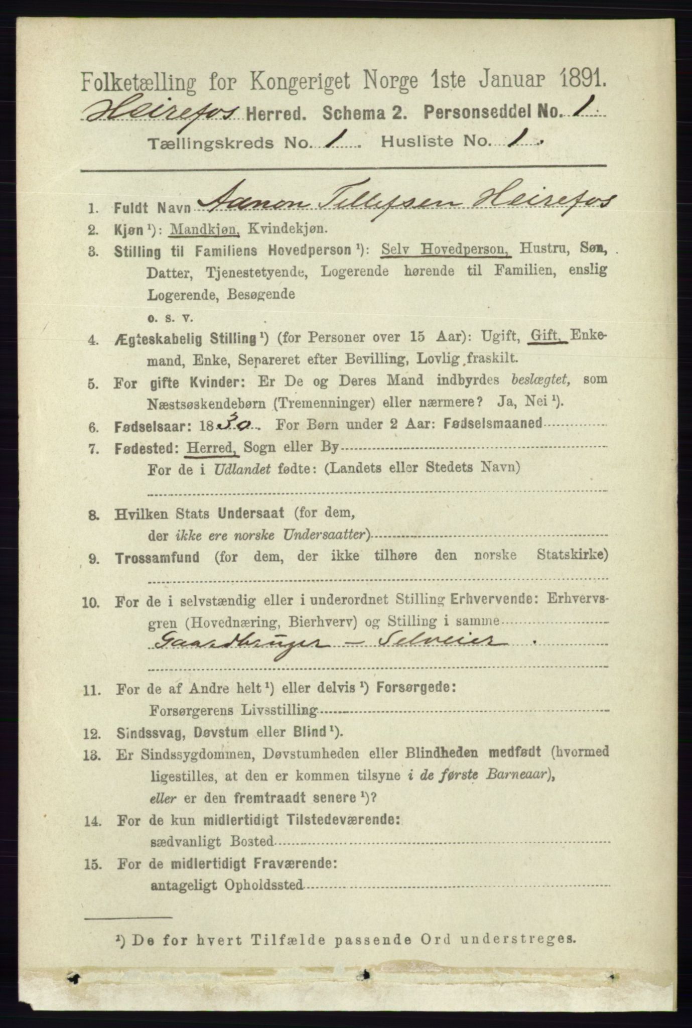 RA, 1891 census for 0933 Herefoss, 1891, p. 41