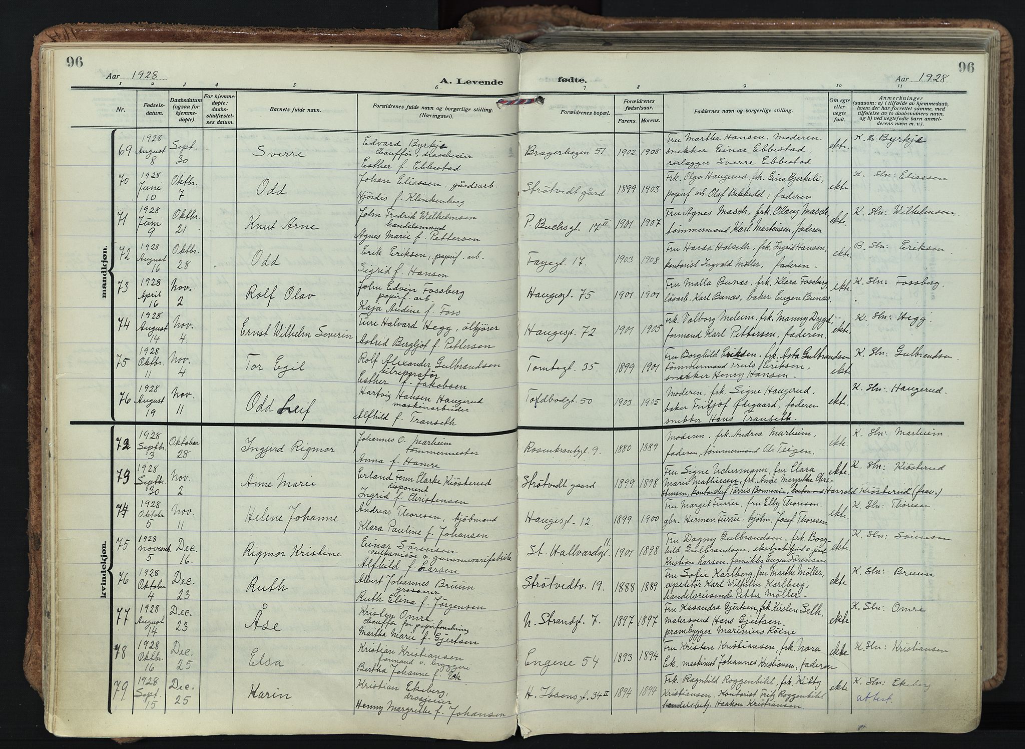 Bragernes kirkebøker, AV/SAKO-A-6/F/Fb/L0011: Parish register (official) no. II 11, 1922-1945, p. 96