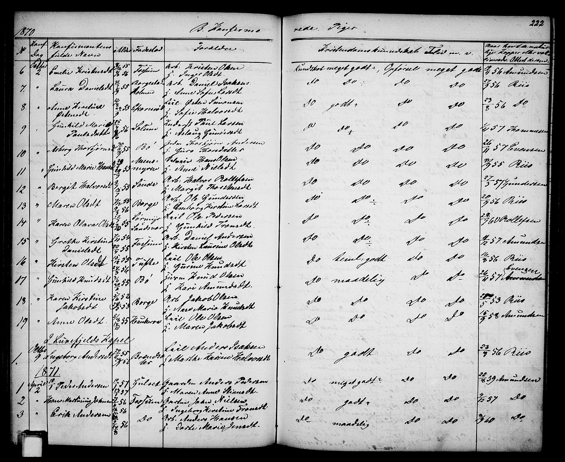 Gjerpen kirkebøker, SAKO/A-265/G/Ga/L0001: Parish register (copy) no. I 1, 1864-1882, p. 222