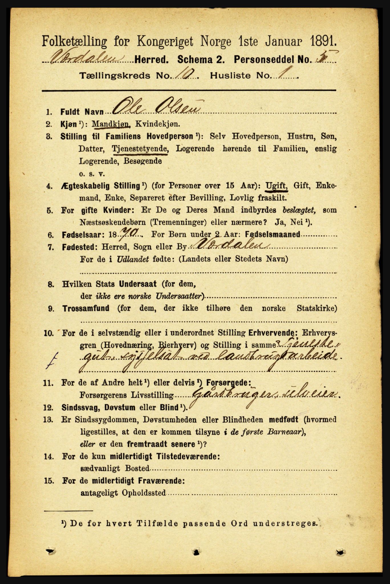RA, 1891 census for 1721 Verdal, 1891, p. 5592