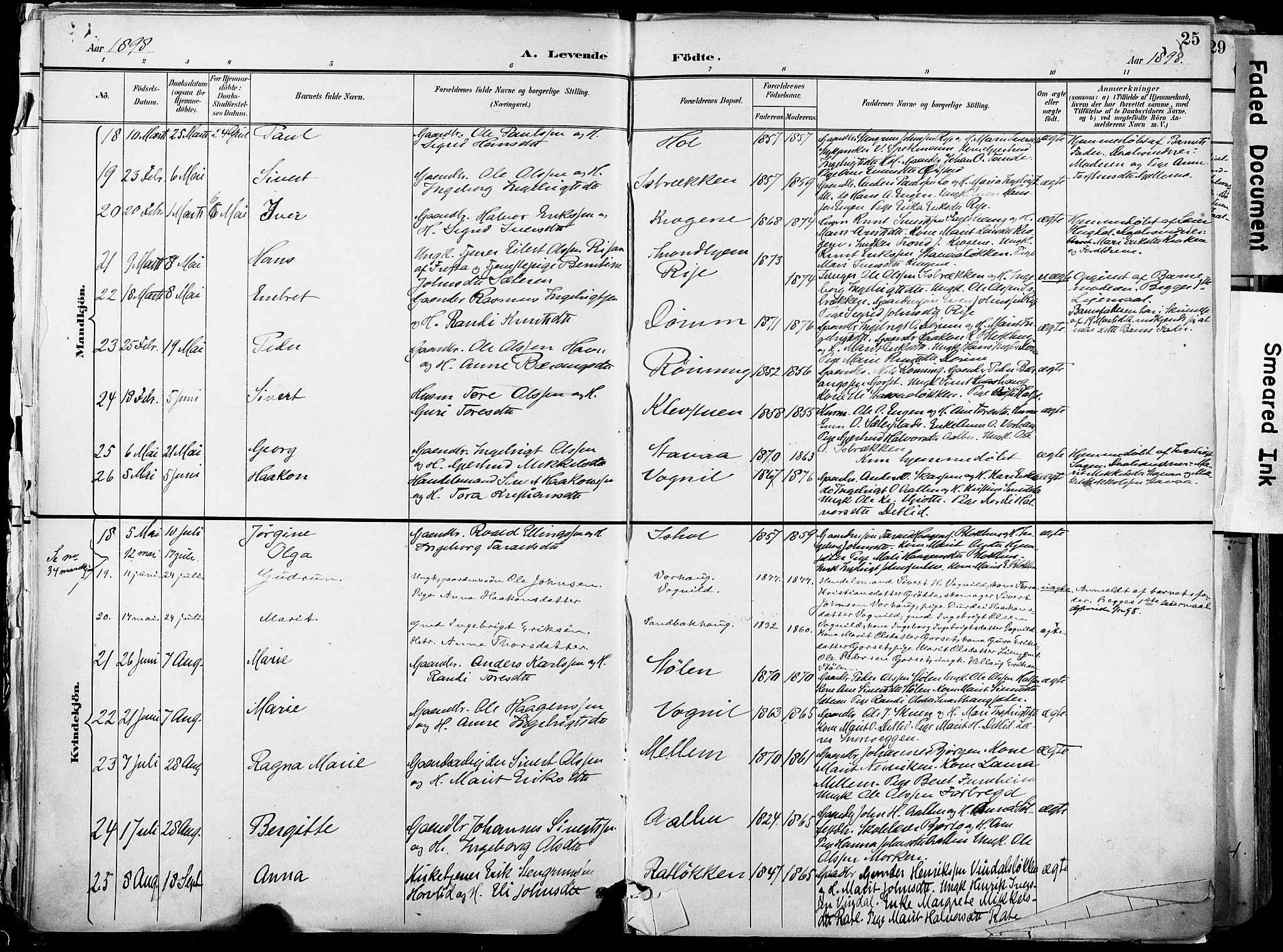 Ministerialprotokoller, klokkerbøker og fødselsregistre - Sør-Trøndelag, AV/SAT-A-1456/678/L0902: Parish register (official) no. 678A11, 1895-1911, p. 25