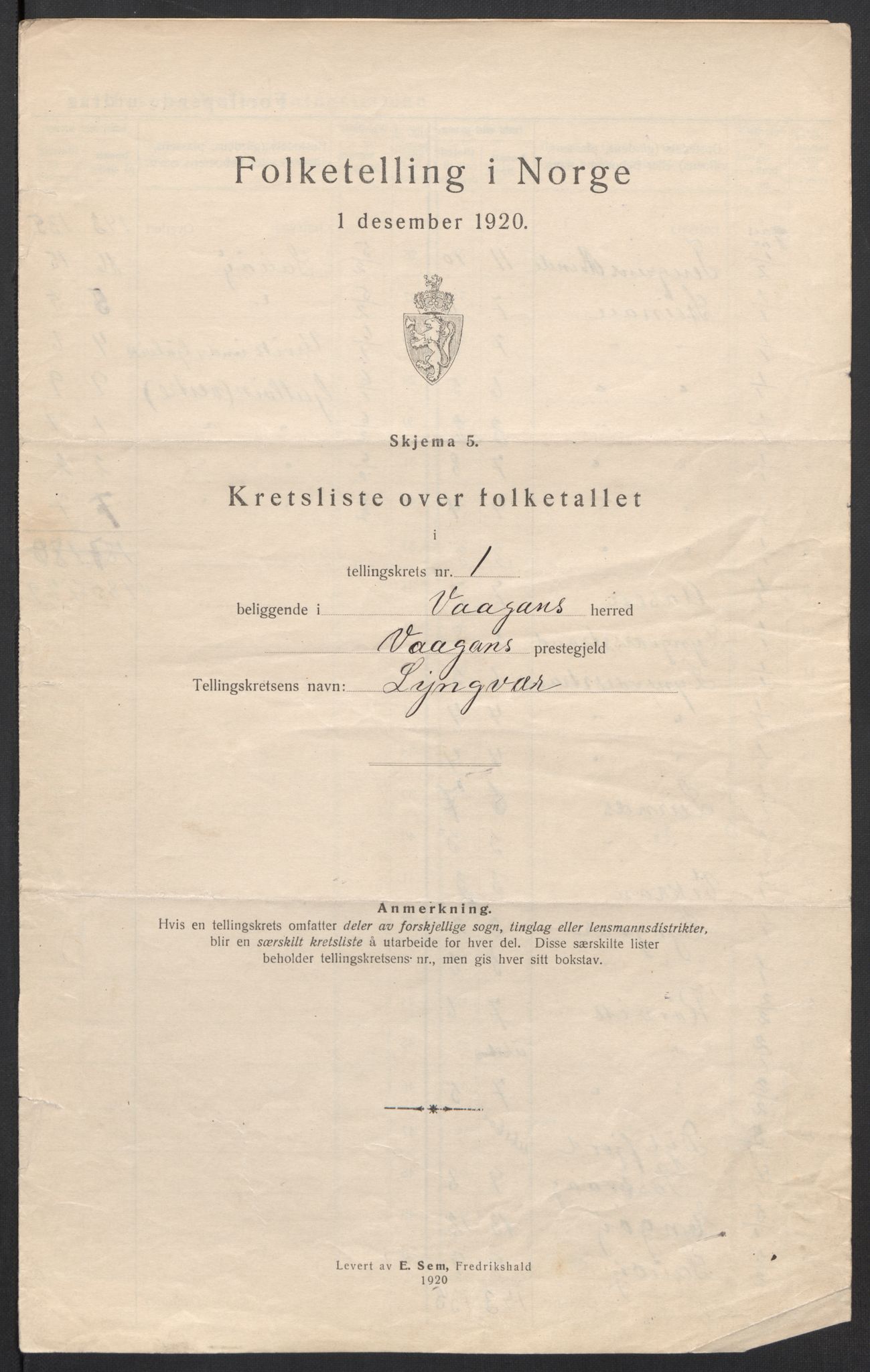 SAT, 1920 census for Vågan, 1920, p. 6