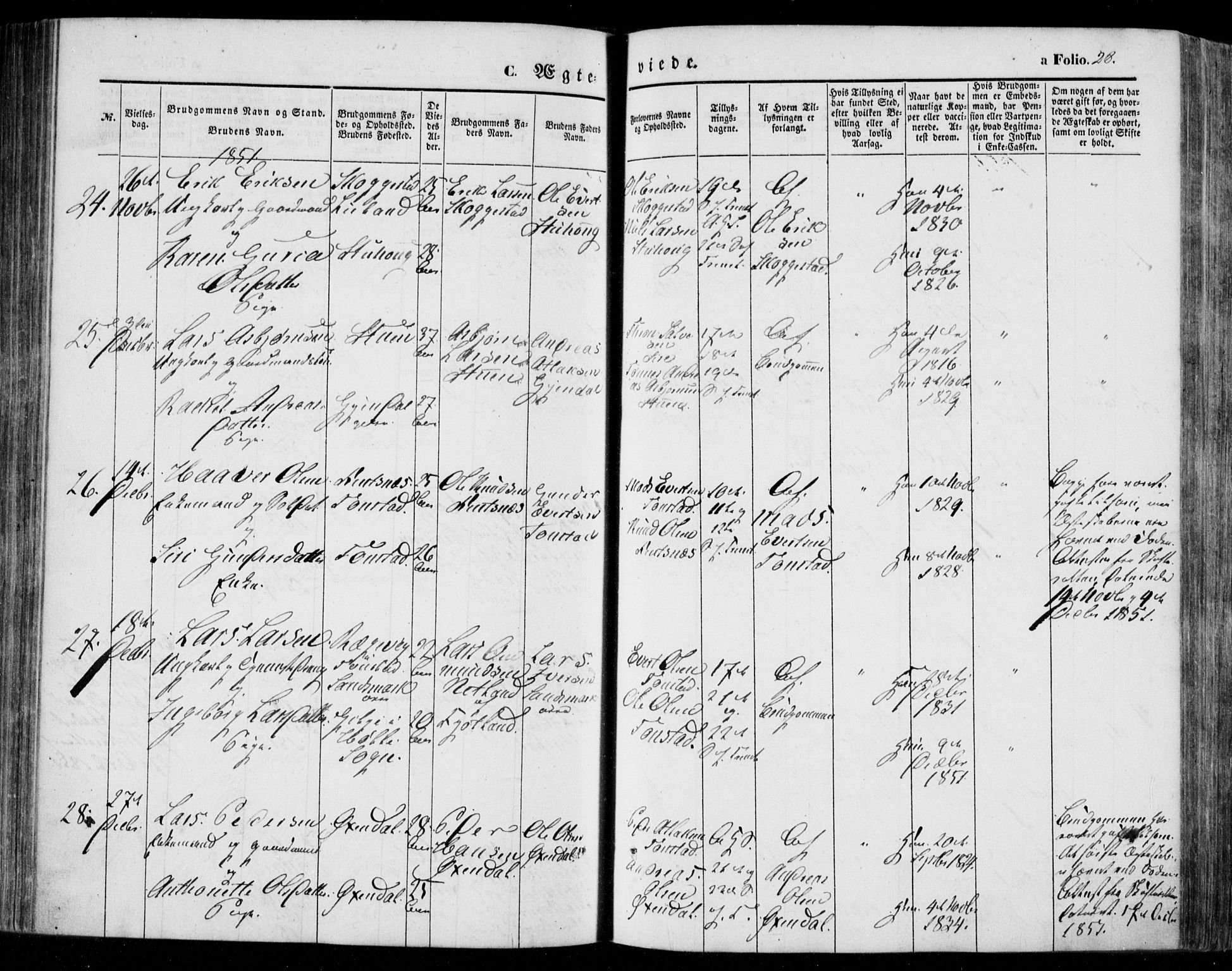 Bakke sokneprestkontor, AV/SAK-1111-0002/F/Fa/Faa/L0005: Parish register (official) no. A 5, 1847-1855, p. 28