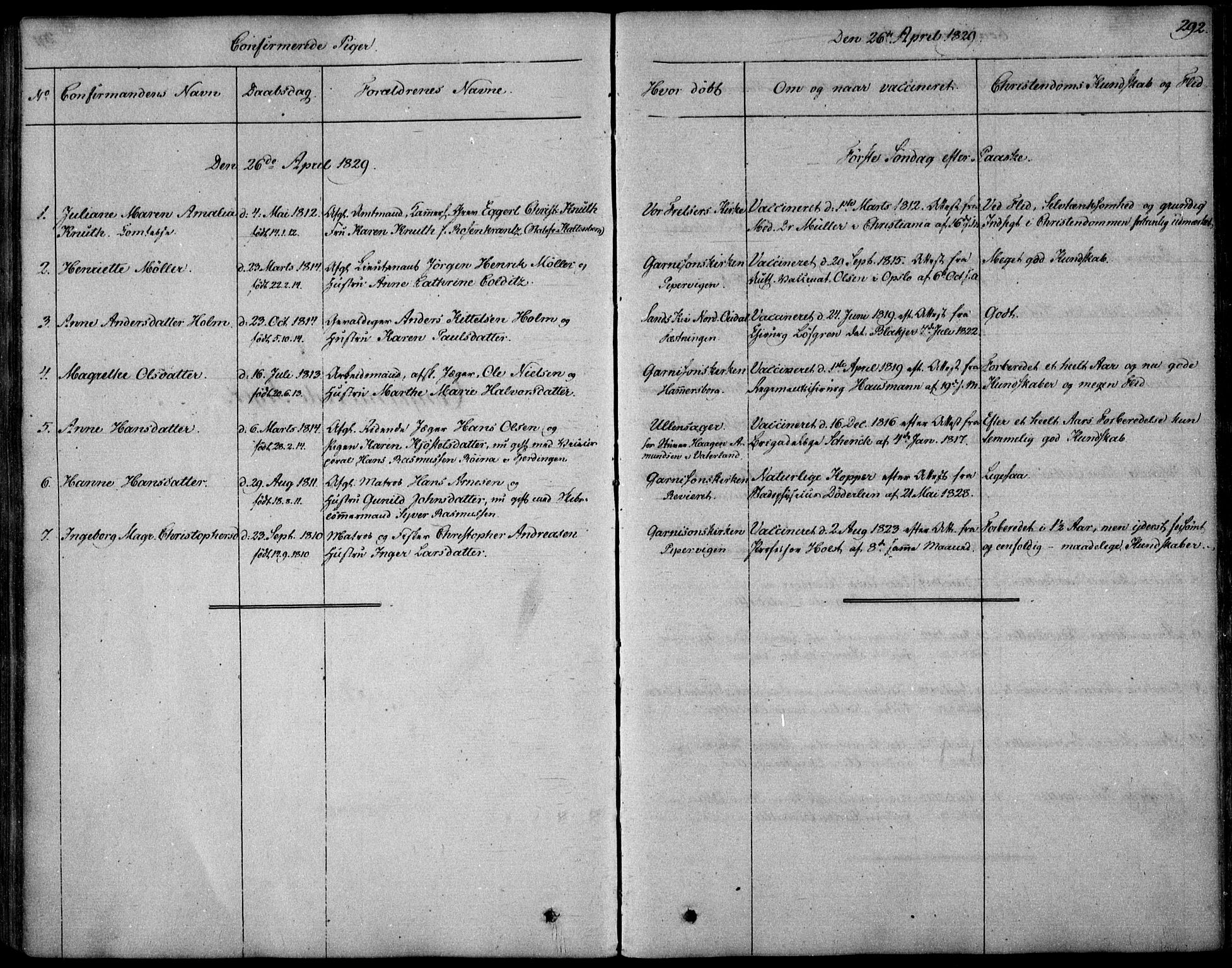 Garnisonsmenigheten Kirkebøker, SAO/A-10846/F/Fa/L0006: Parish register (official) no. 6, 1828-1841, p. 292