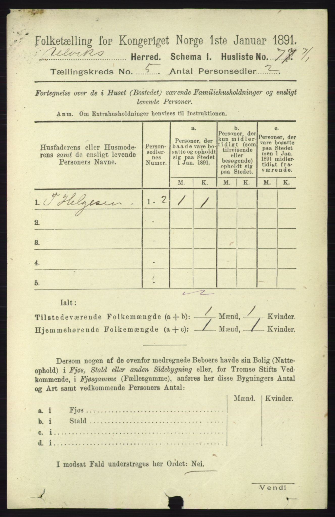 RA, 1891 census for 1233 Ulvik, 1891, p. 1399