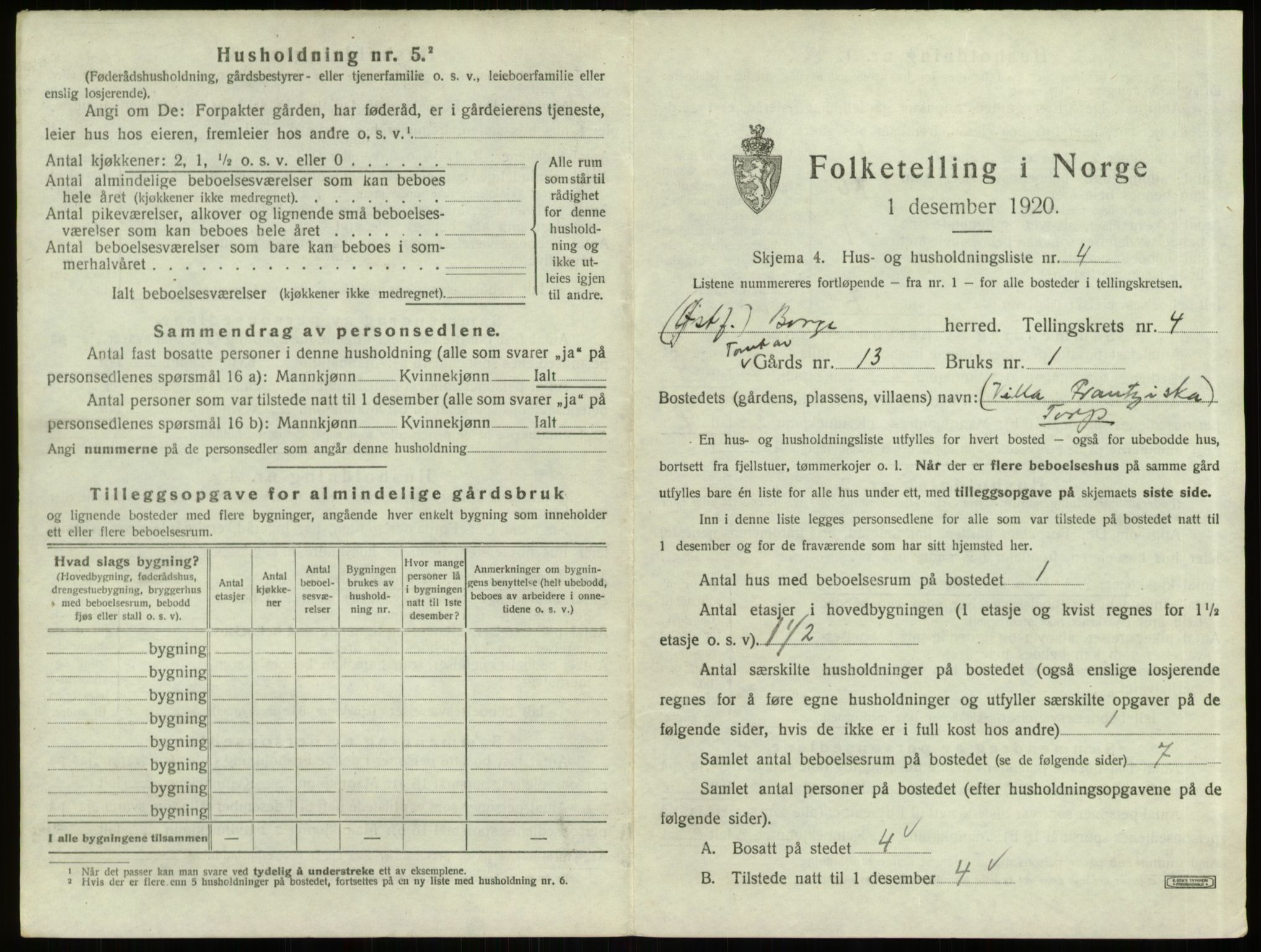 SAO, 1920 census for Borge, 1920, p. 842