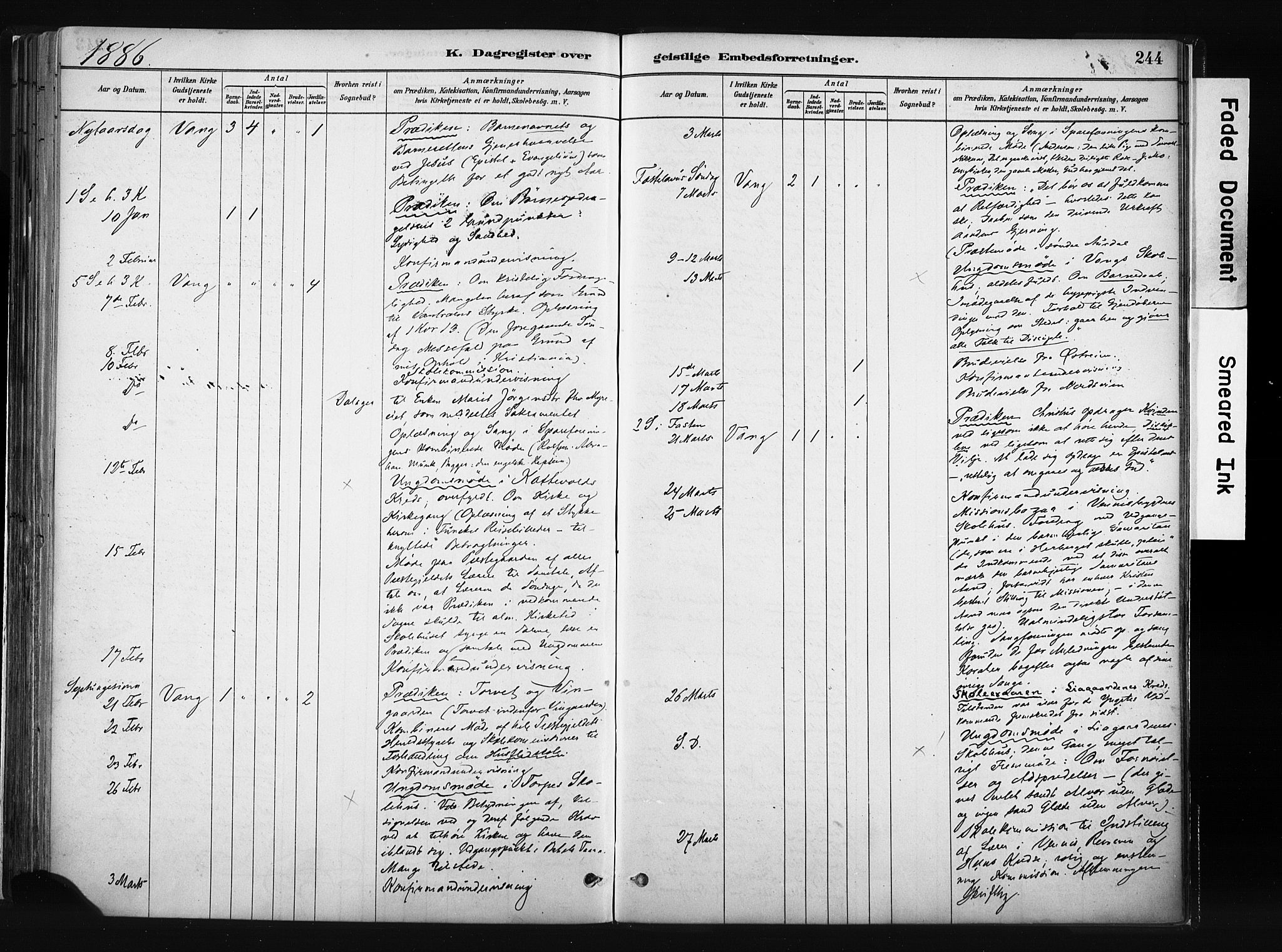 Vang prestekontor, Valdres, SAH/PREST-140/H/Ha/L0008: Parish register (official) no. 8, 1882-1910, p. 244