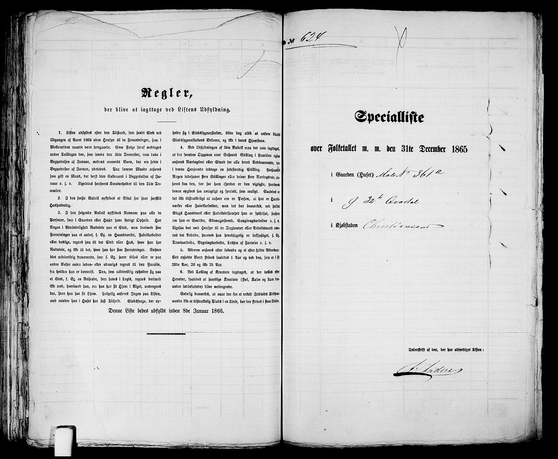 RA, 1865 census for Kristiansand, 1865, p. 1275