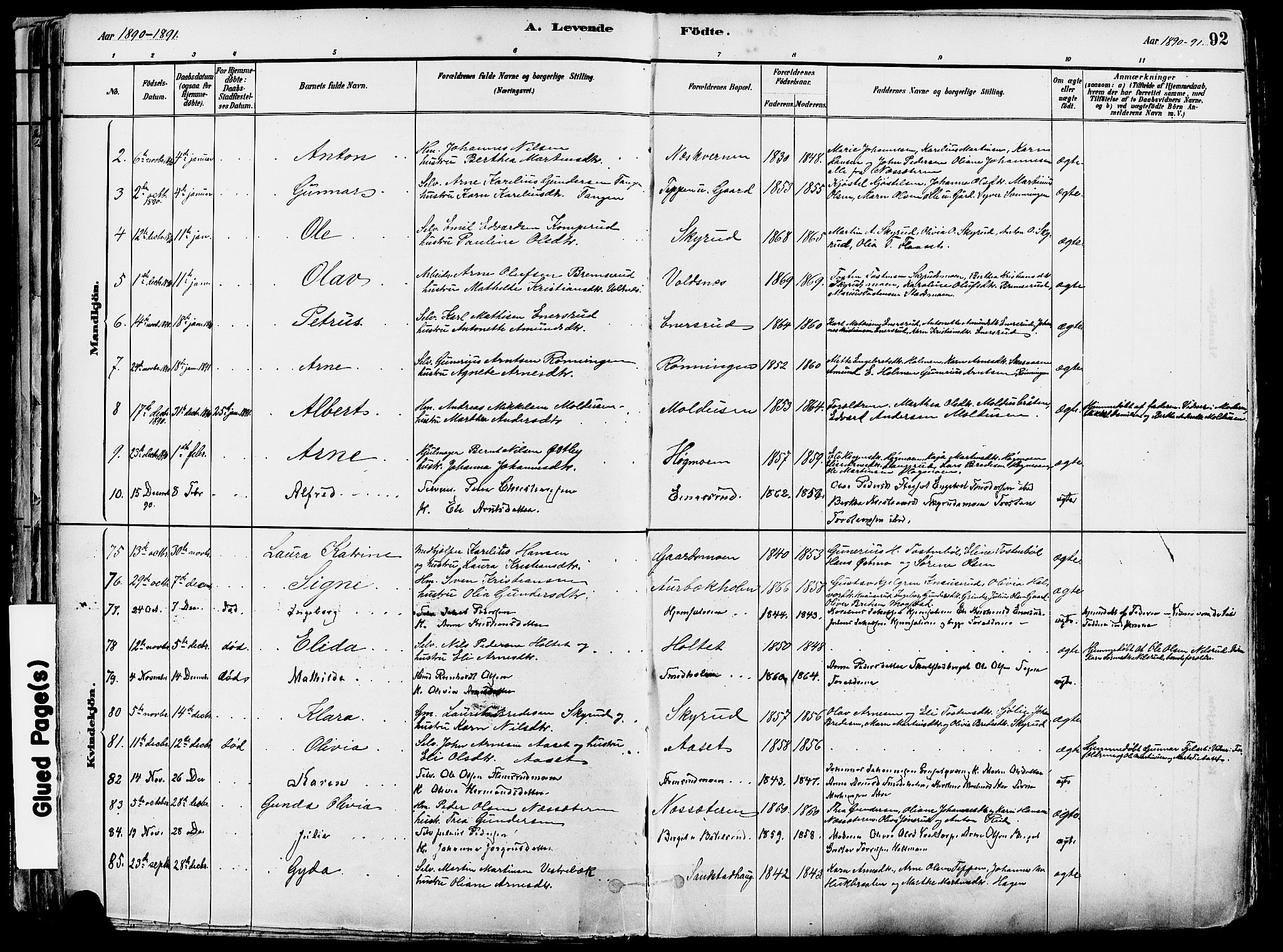 Grue prestekontor, AV/SAH-PREST-036/H/Ha/Haa/L0012: Parish register (official) no. 12, 1881-1897, p. 92