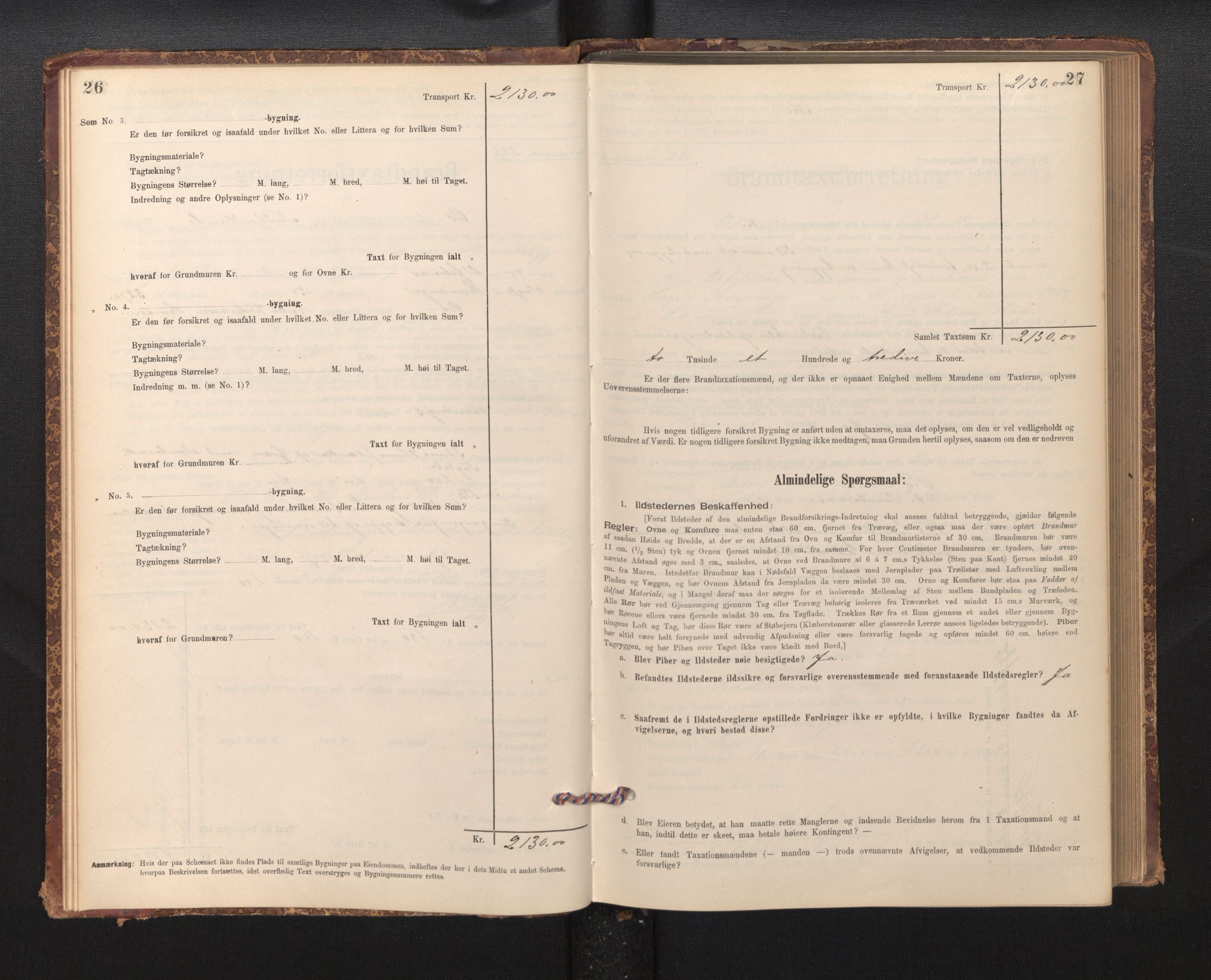 Lensmannen i Os, AV/SAB-A-34101/0012/L0008: Branntakstprotokoll, skjematakst, 1894-1915, p. 26-27
